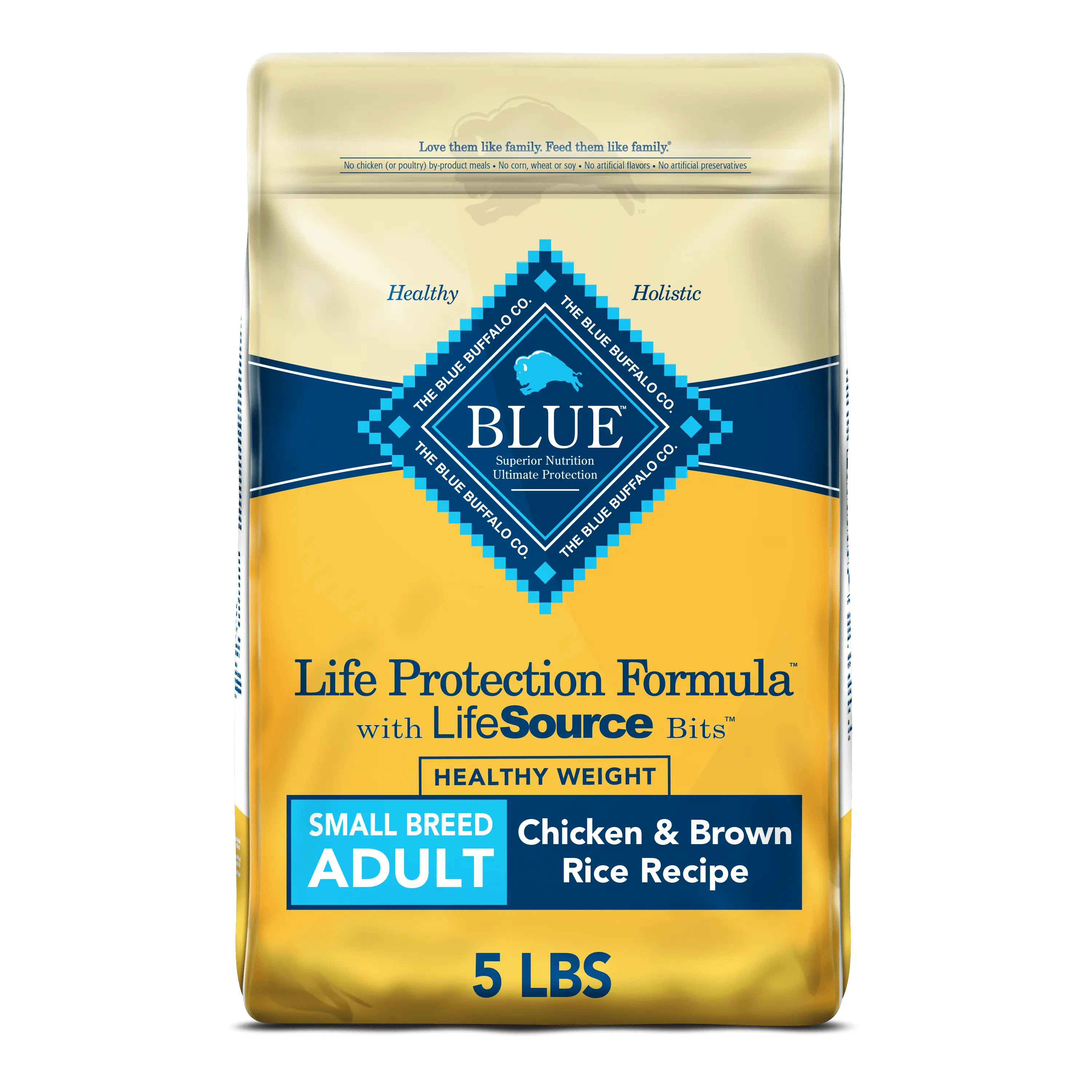 Blue Buffalo Life Protection Formula Small Breed Healthy Weight Chicken and Brown Rice Dry Dog Food for Adult Dogs. Whole Grain. 5 lb. Bag