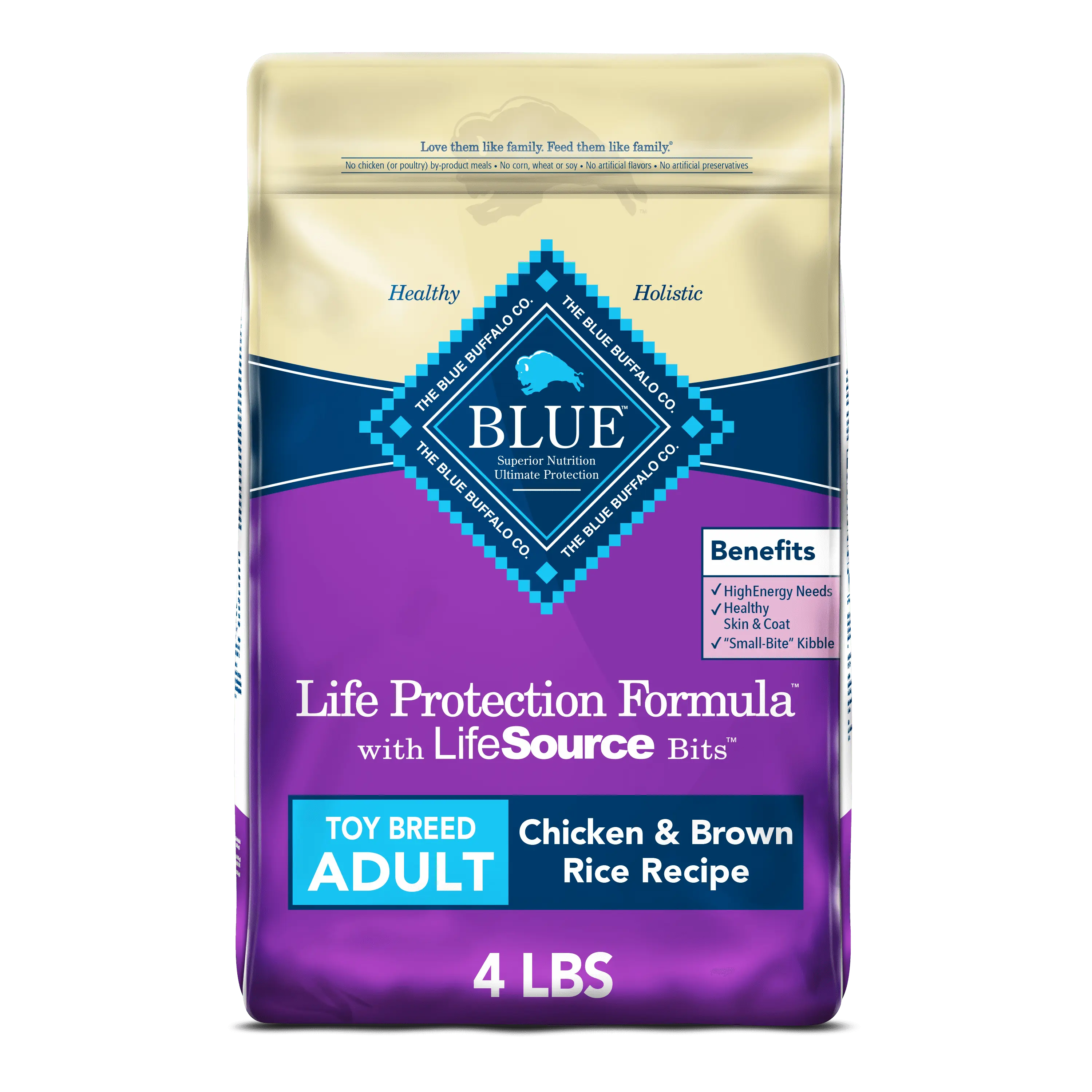 Blue Buffalo Life Protection Formula Toy Breed Chicken and Brown Rice Dry Dog Food for Adult Dogs. Whole Grain. 4 lb. Bag