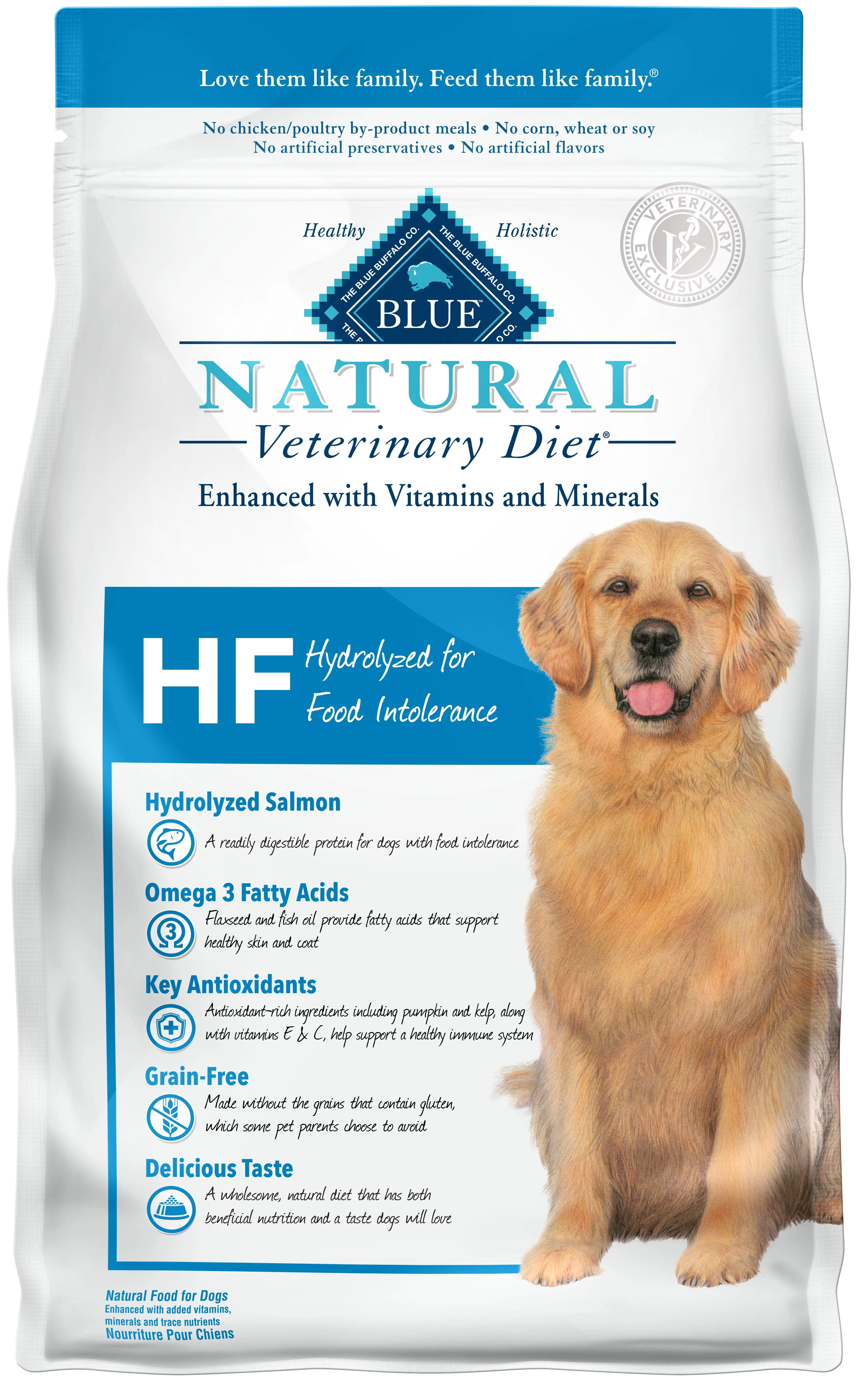 Blue Buffalo Natural Veterinary Diet HF Hydrolyzed for Food Intolerance Dry Dog Food. Salmon 6 lb. Bag