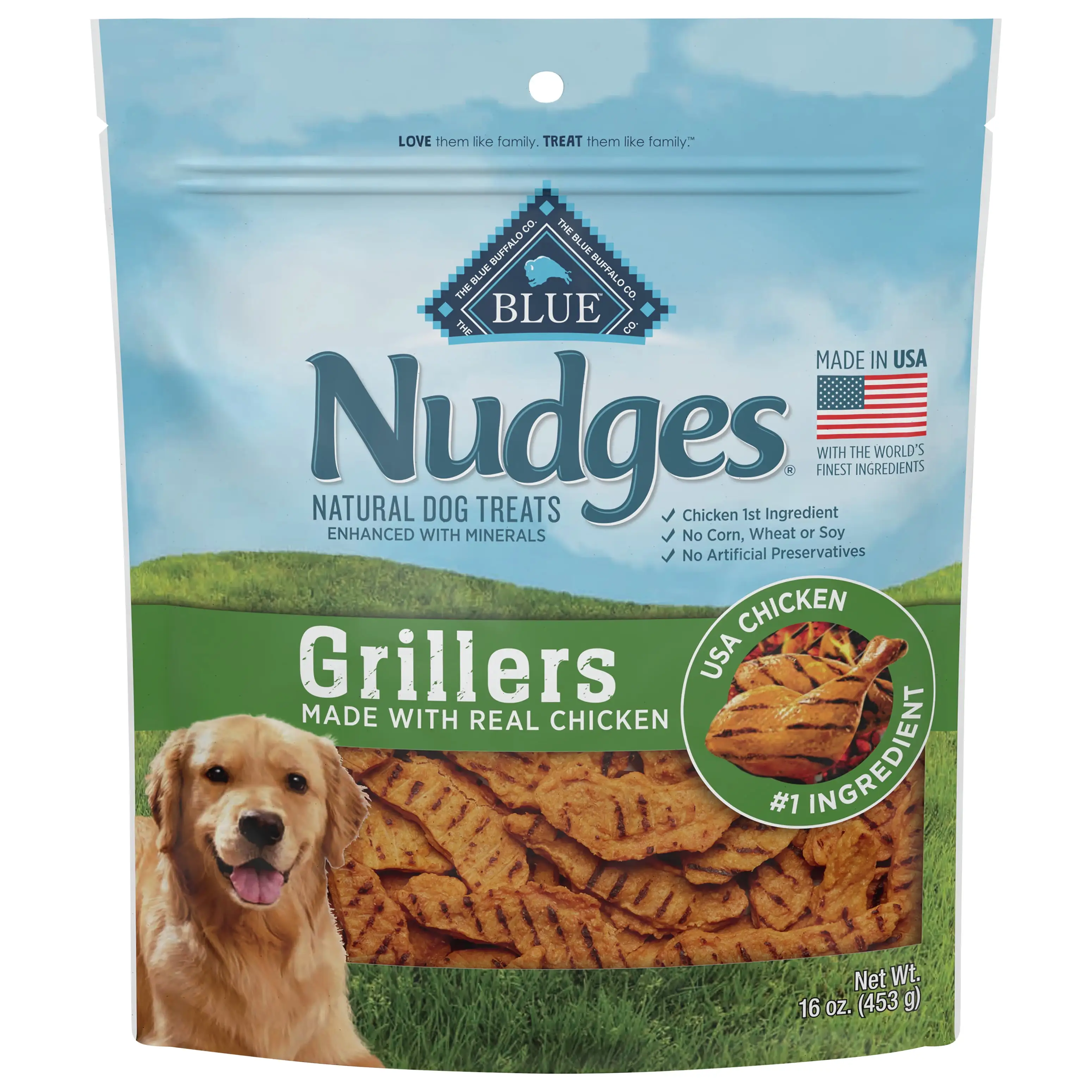 Blue Buffalo Nudges Grillers Natural Dog Treats. Chicken. 16oz Bag