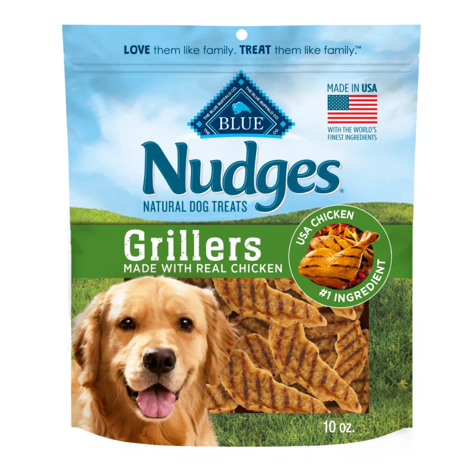 Blue Buffalo Nudges Grillers Natural Dog Treats. Made in the USA. Chicken. 10-oz. Bag