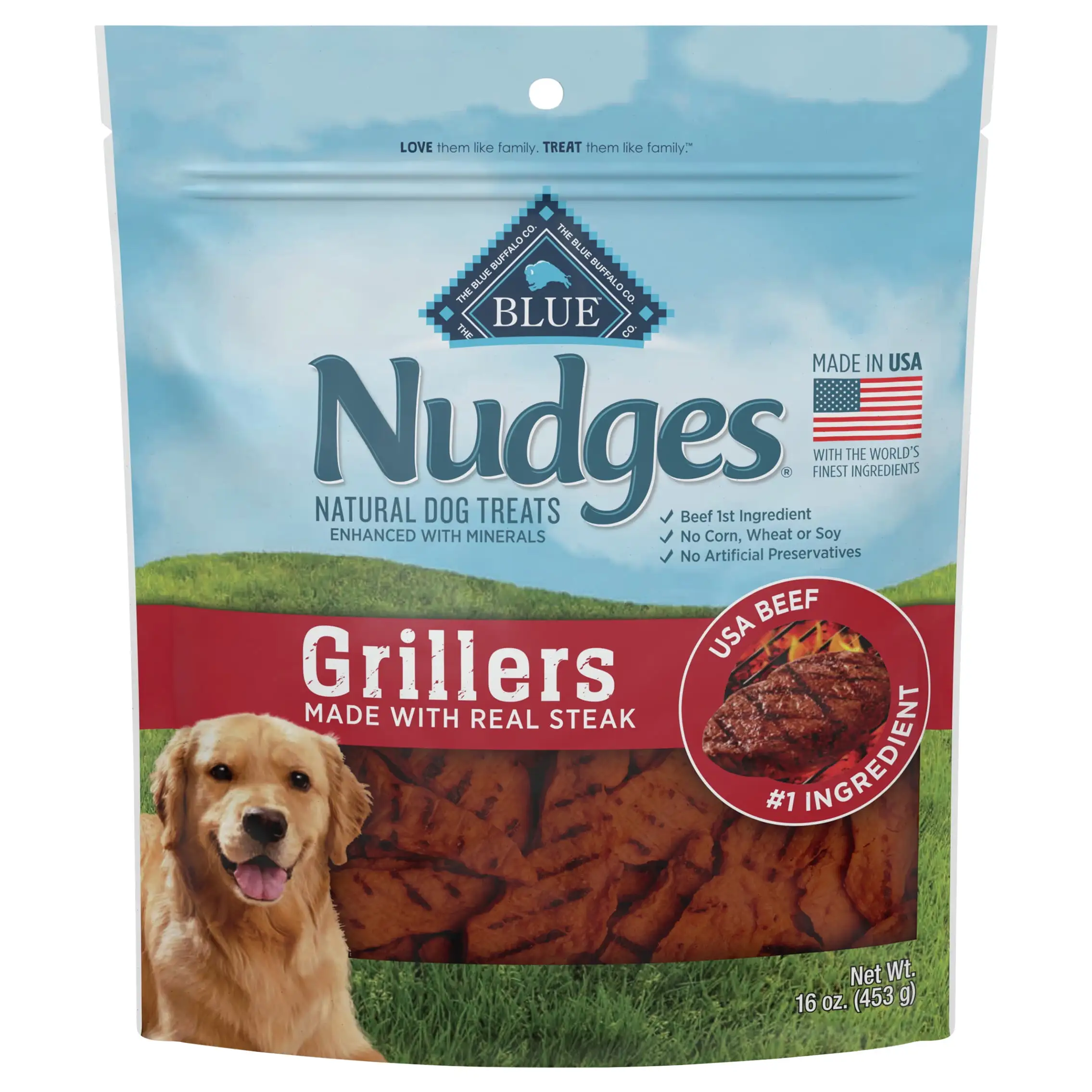 Blue Buffalo Nudges Grillers Natural Dog Treats. Steak. 16oz Bag