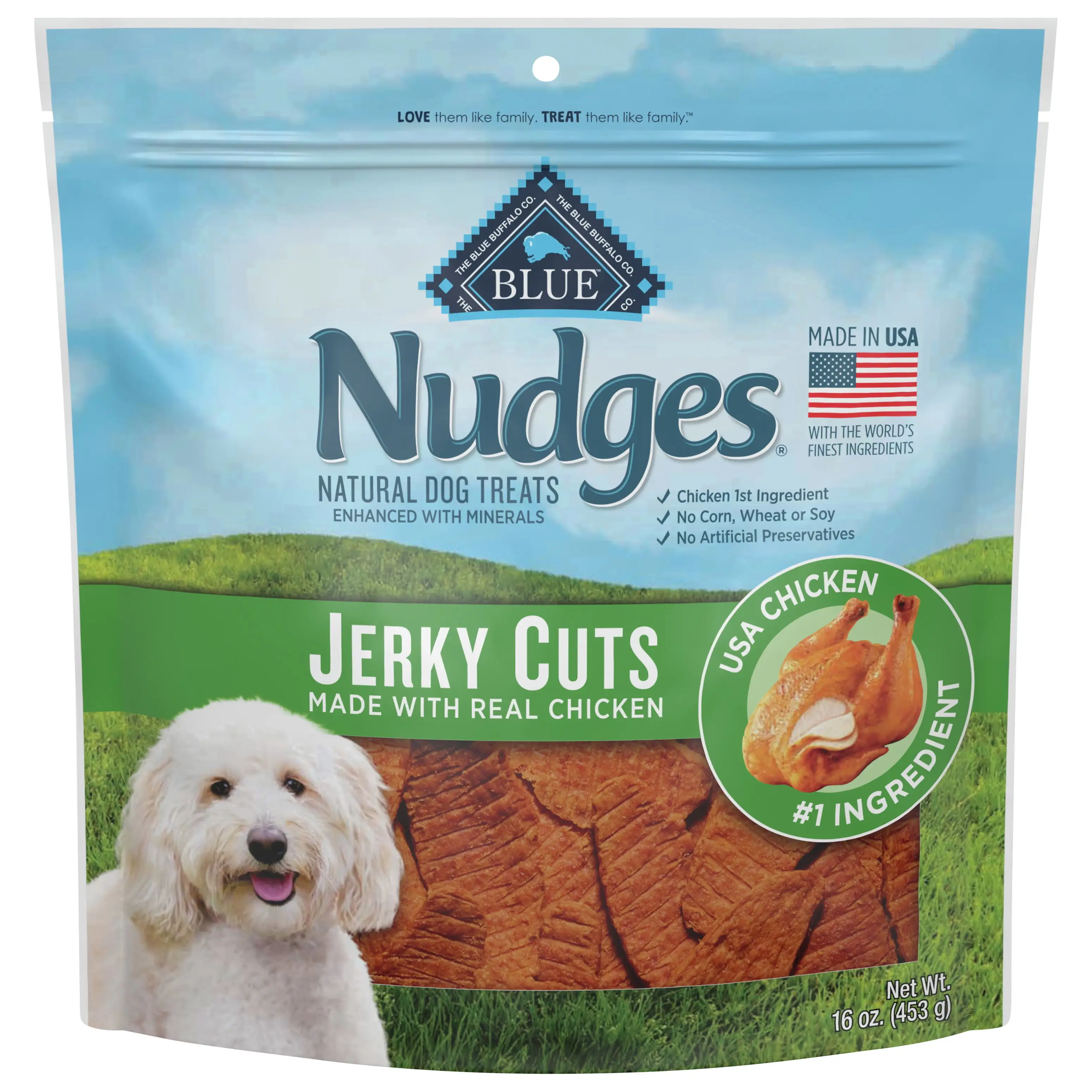 Blue Buffalo Nudges Jerky Cuts Natural Dog Treats. Chicken. 16oz Bag