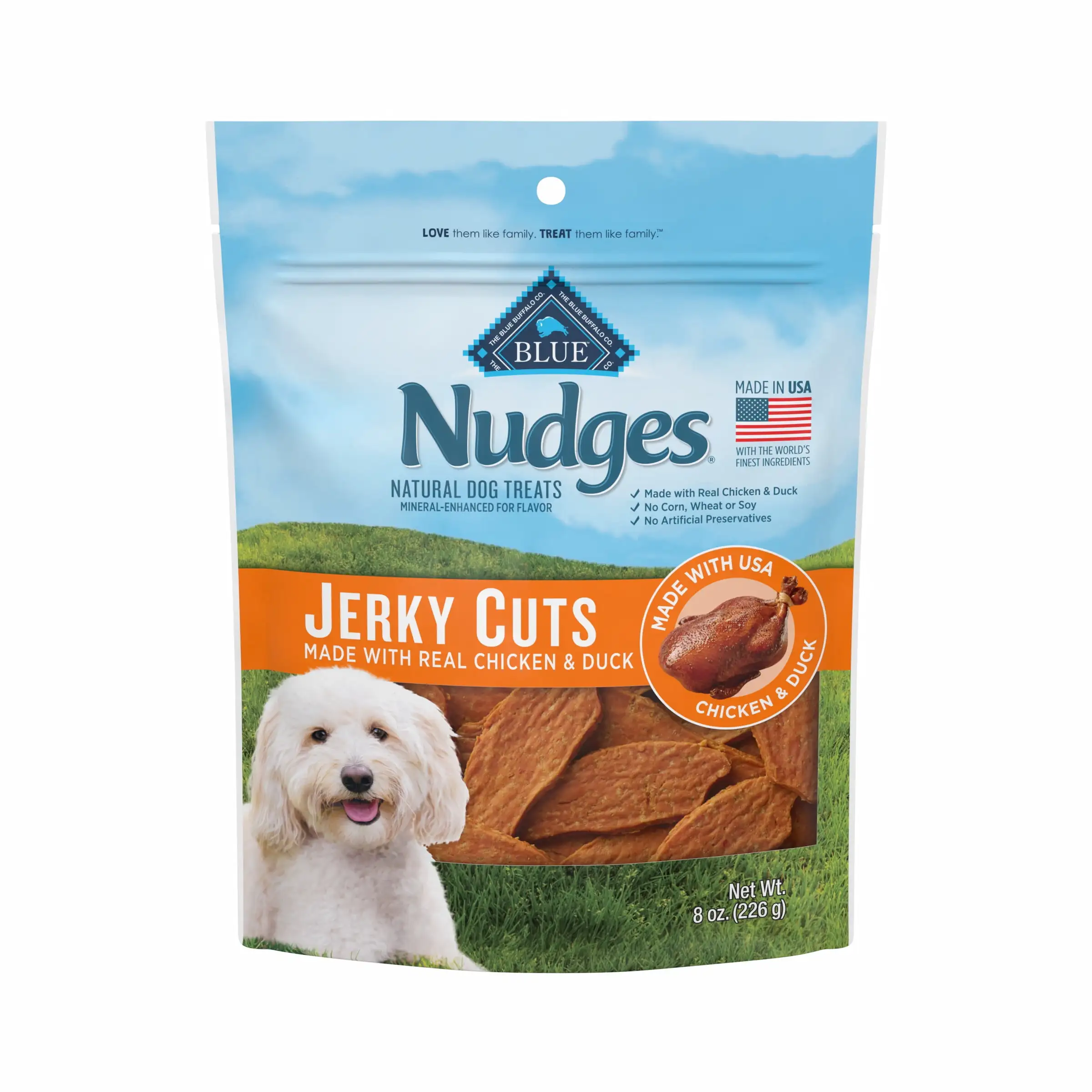 Blue Buffalo Nudges Jerky Cuts Natural Dog Treats. Chicken and Duck. 8oz Bag