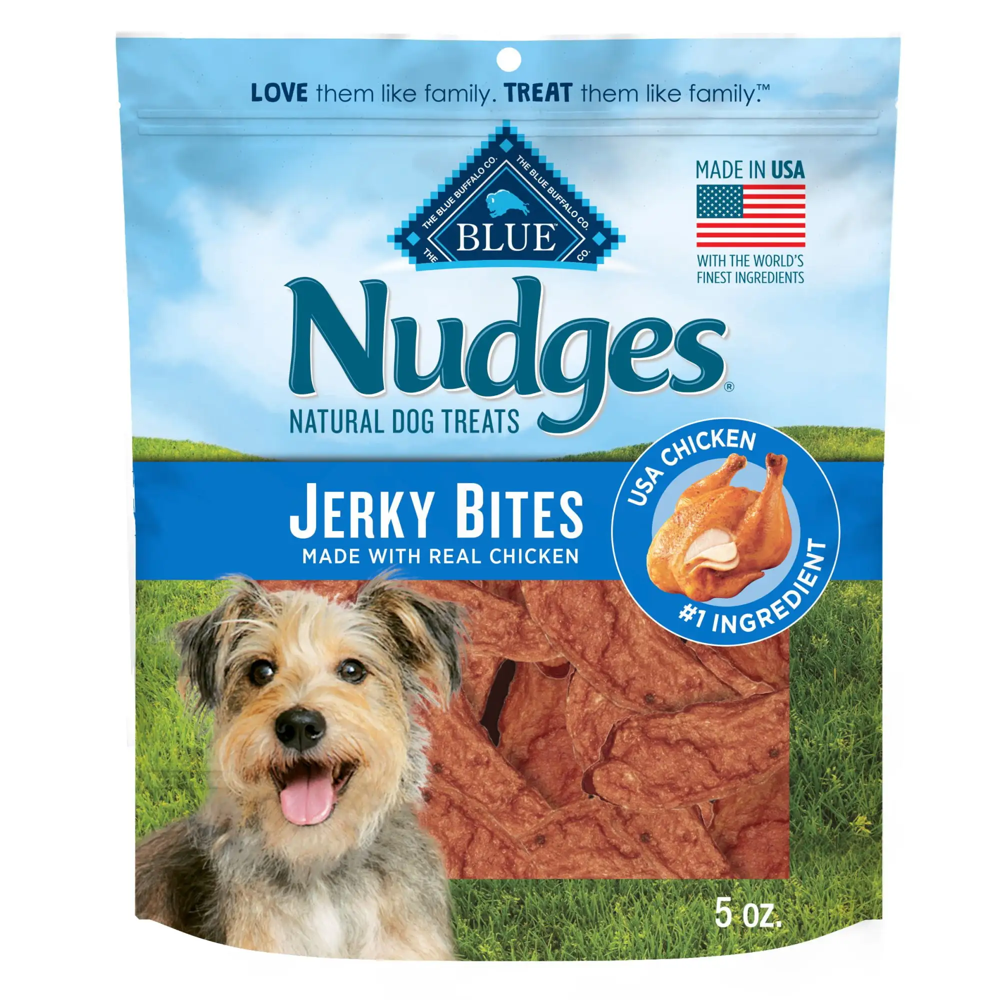 Blue Buffalo Nudges Tender Jerky Dog Treats. Chicken Recipe. 5-oz. Bag