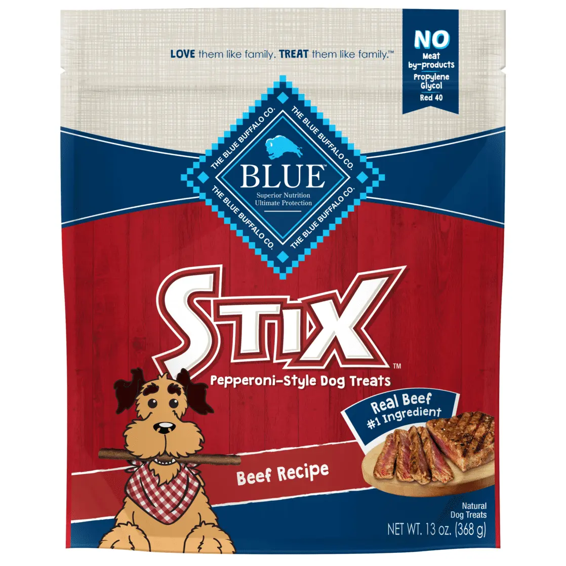 Blue Buffalo Stix Beef Flavor Soft Treats for Dogs. Whole Grain. 13 oz. Bag