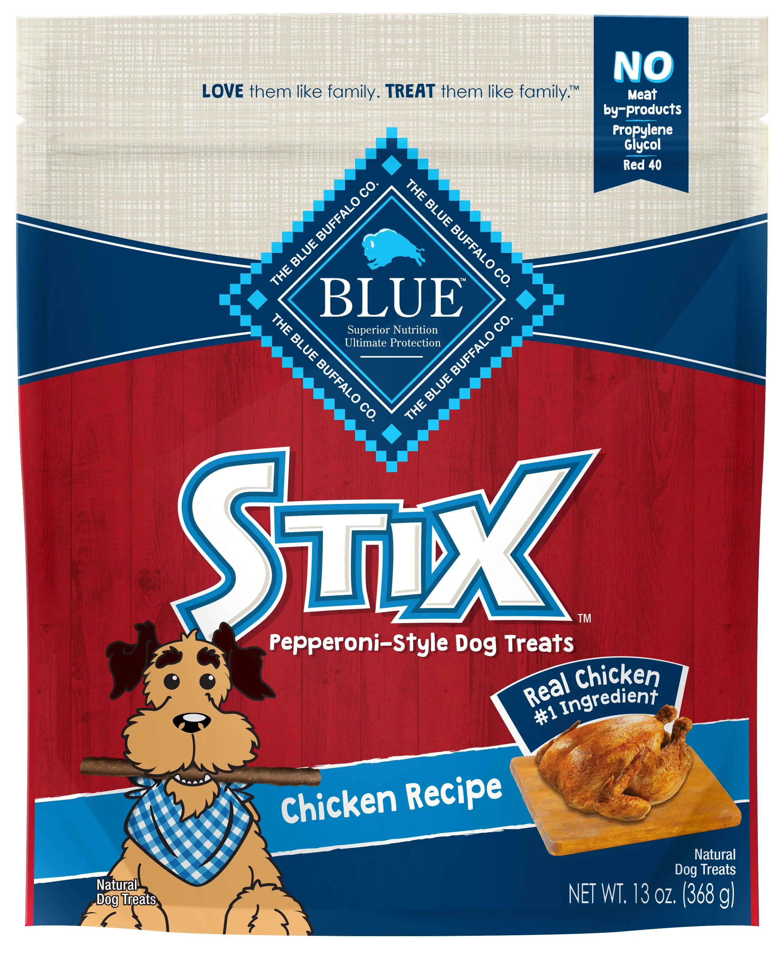 Blue Buffalo Stix Chicken Flavor Soft Treats for Dogs. Whole Grain. 13 oz. Bag