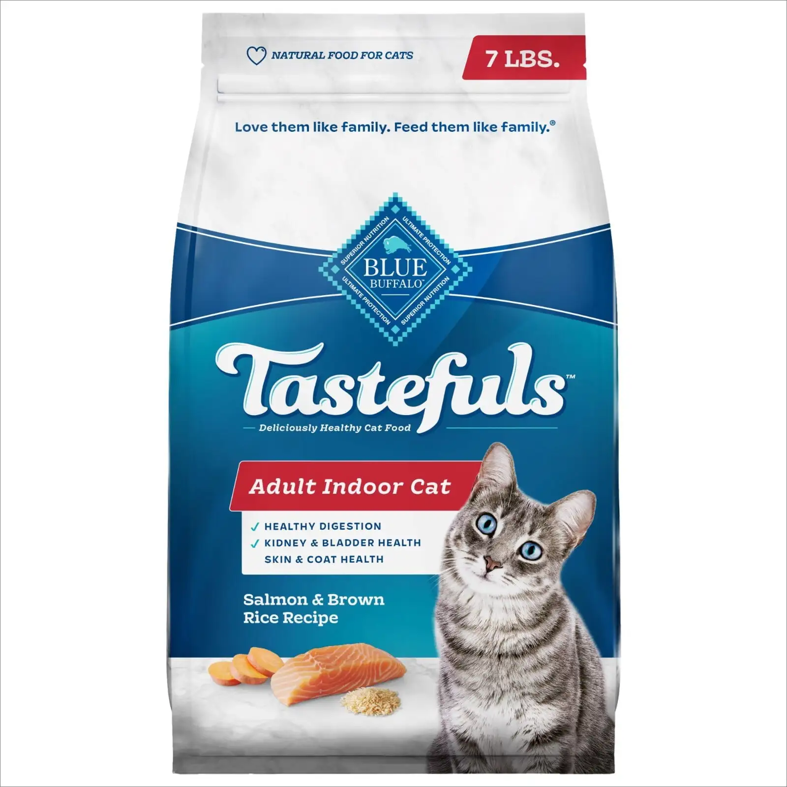 Blue Buffalo Tastefuls Adult Dry Cat Food for Indoor Cats. Salmon Recipe. 7-lb. Bag