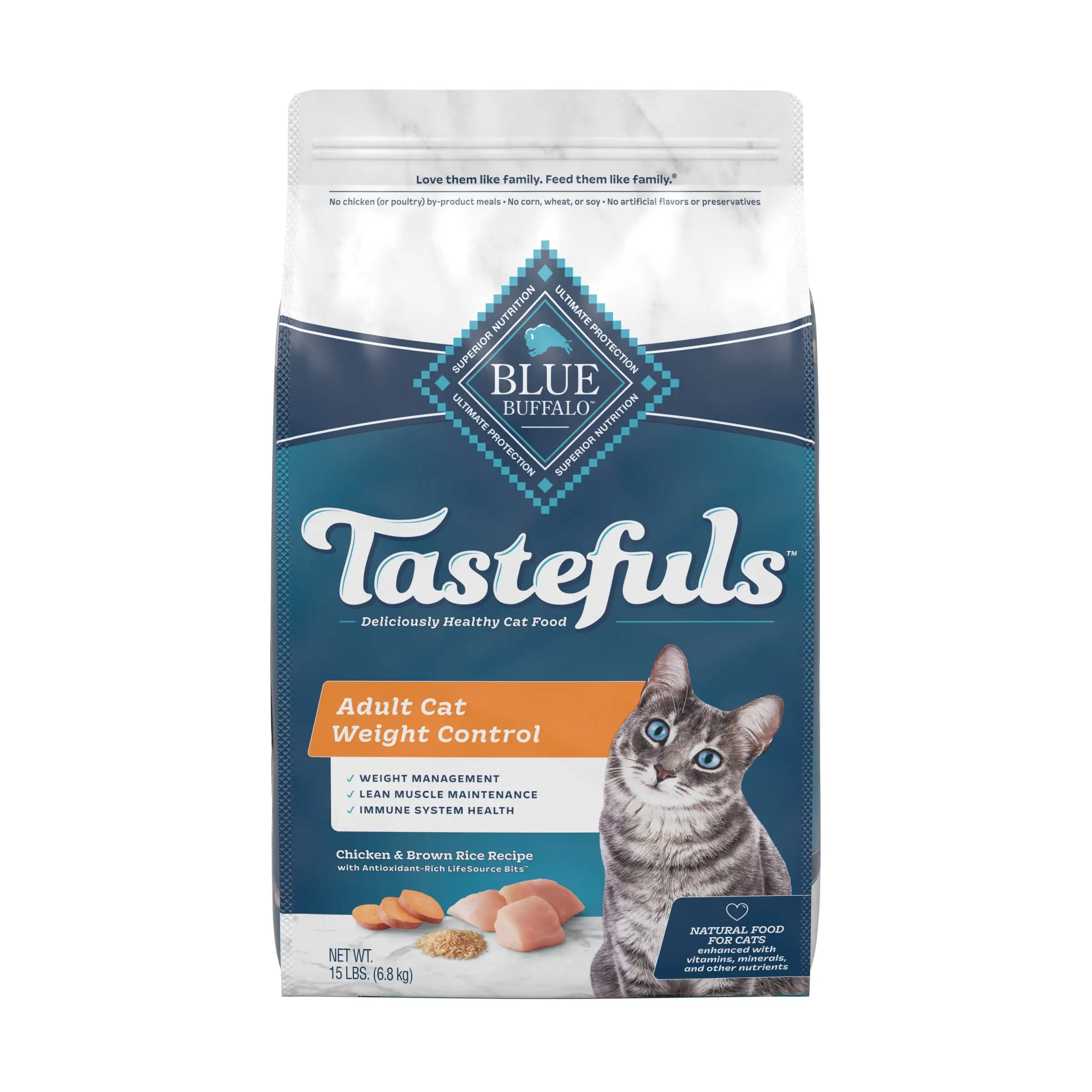 Blue Buffalo Tastefuls Weight Control Natural Adult Dry Cat Food. Chicken 15lb Bag