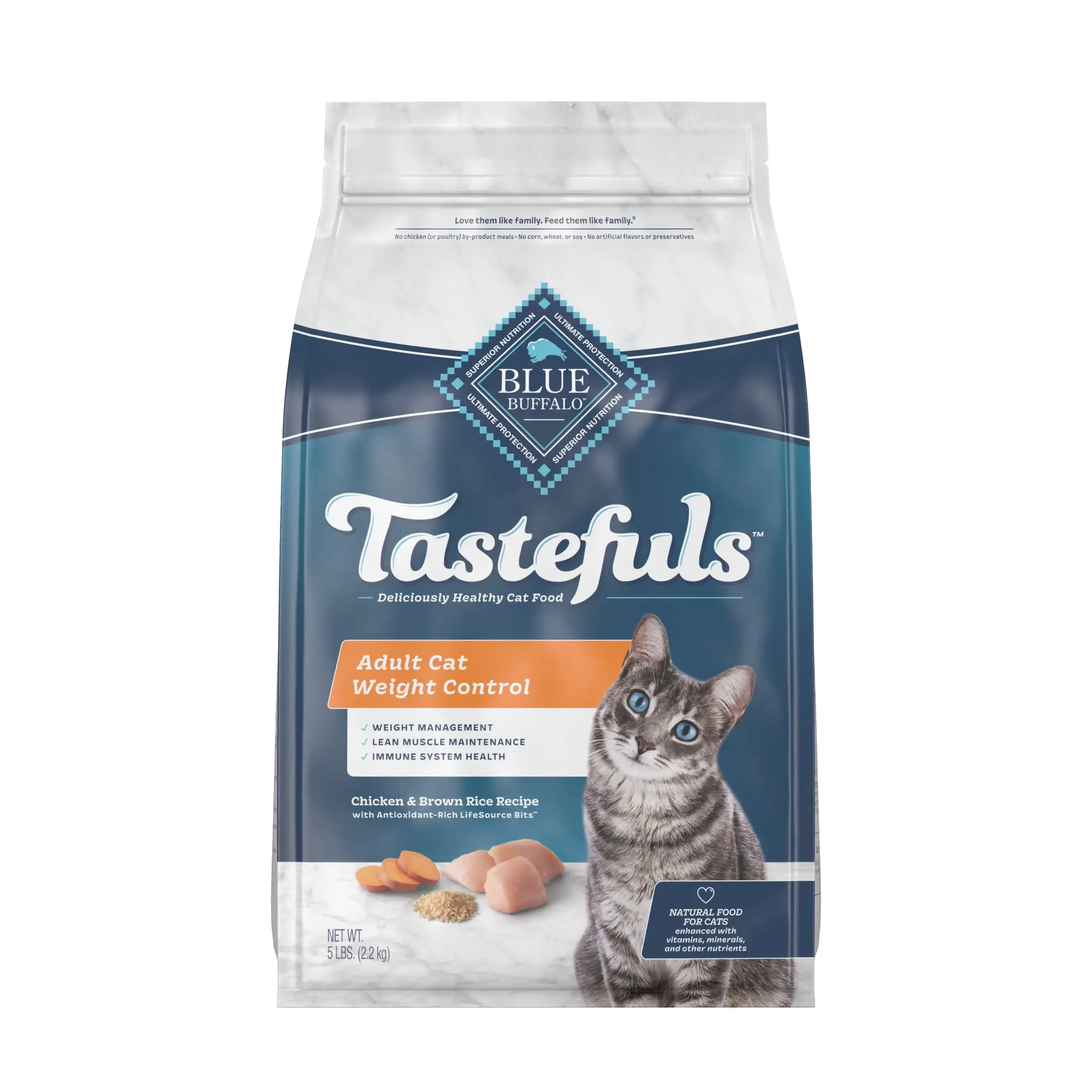 Blue Buffalo Tastefuls Weight Control Natural Adult Dry Cat Food. Chicken 5lb bag