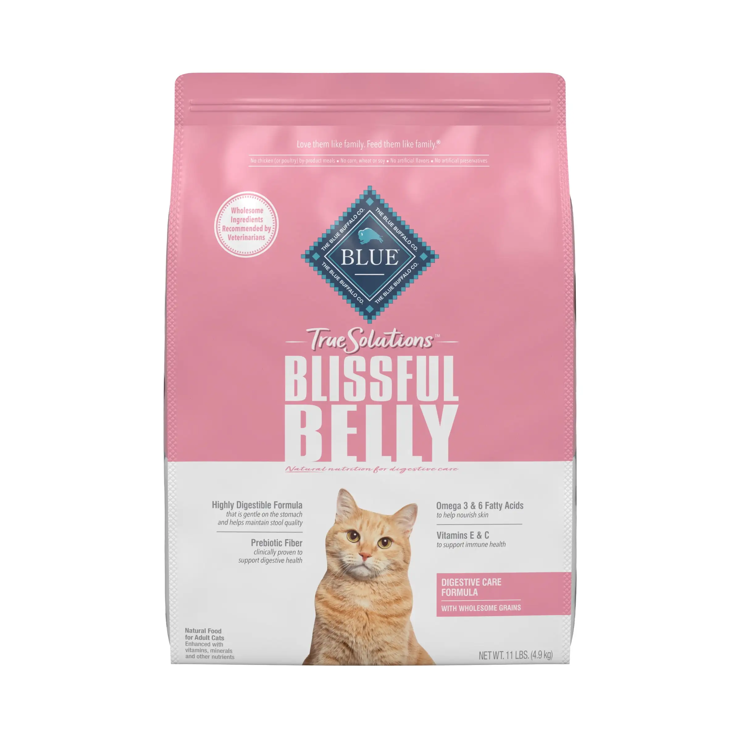 Blue Buffalo True Solutions Blissful Belly Digestive Care Chicken Dry Cat Food for Adult Cats. Whole Grain. 11 lb. Bag