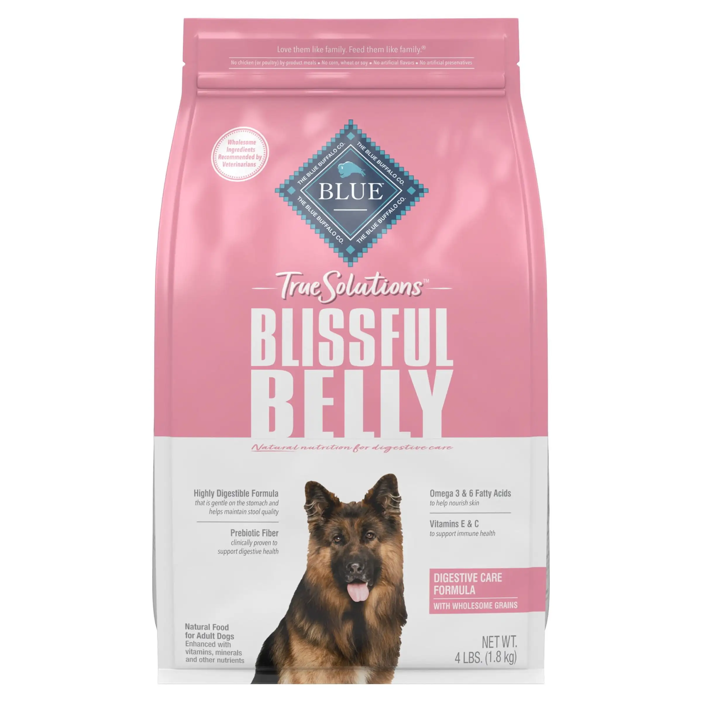 Blue Buffalo True Solutions Blissful Belly Digestive Care Chicken Dry Dog Food for Adult Dogs. Whole Grain. 4 lb. Bag