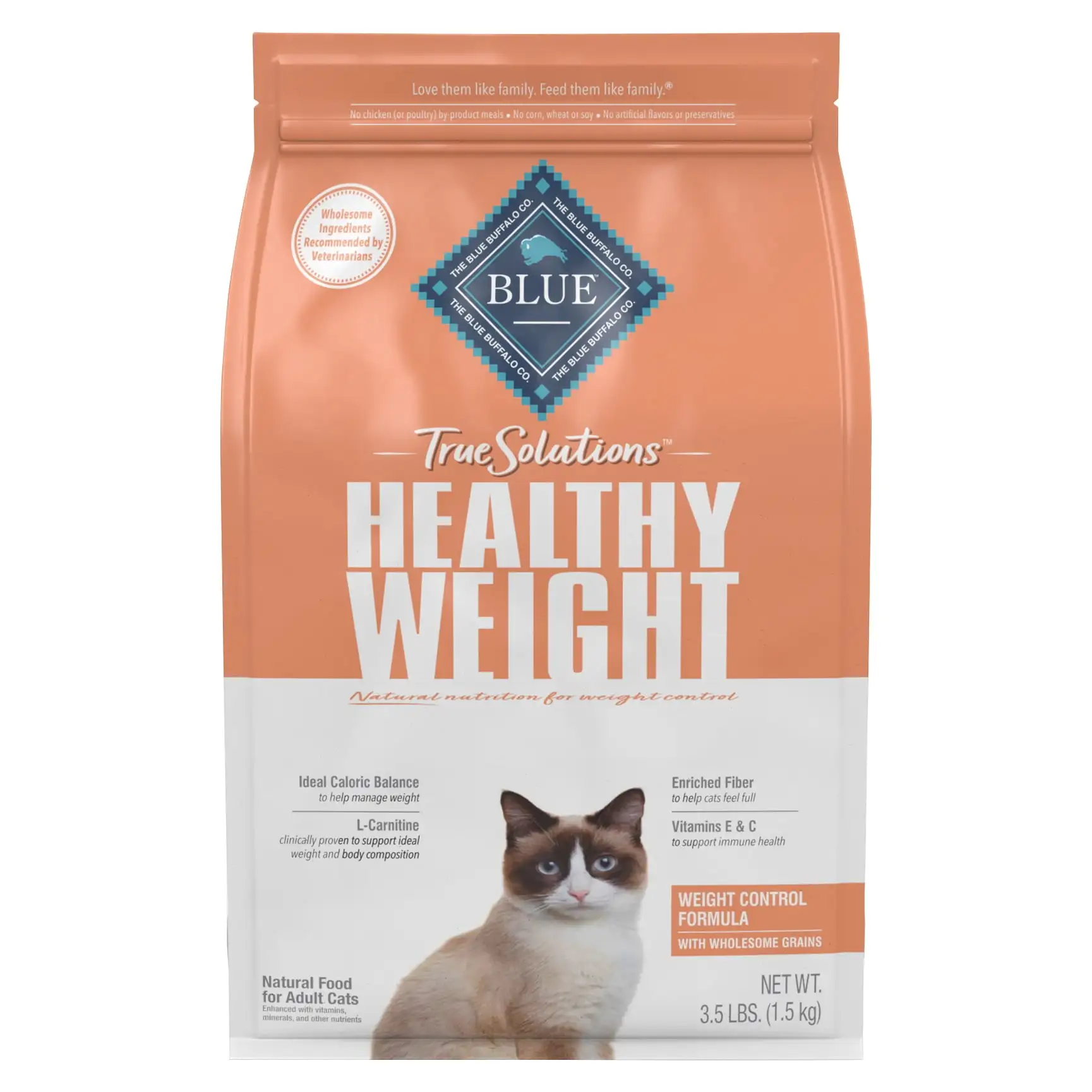 Blue Buffalo True Solutions Fit & Healthy Weight Control Chicken Dry Cat Food for Adult Cats. Whole Grain. 3.5 lb. Bag