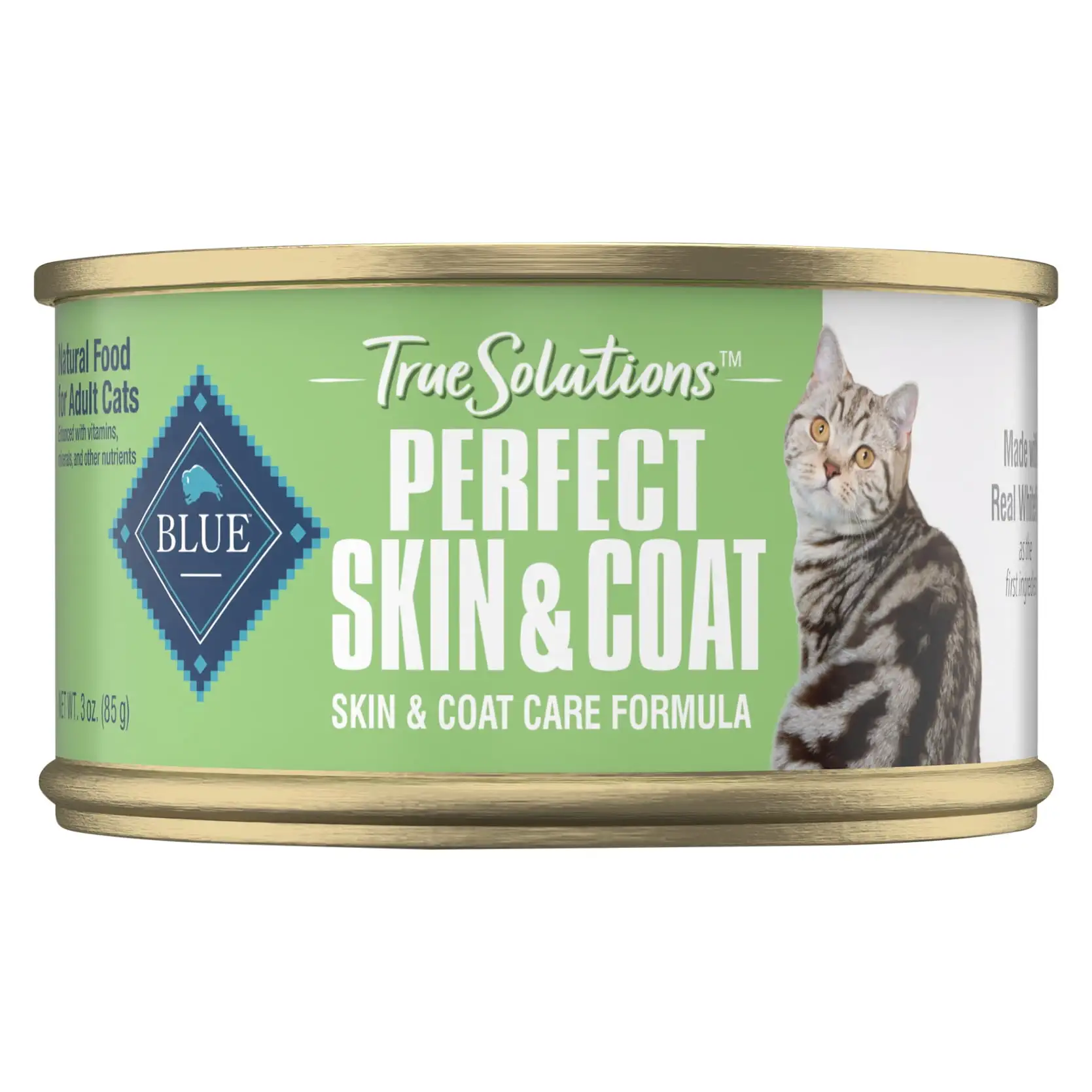 Blue Buffalo True Solutions Perfect Coat Skin & Coat Care Whitefish Pate Wet Cat Food for Adult Cats. Whole Grain. 3 oz. Can