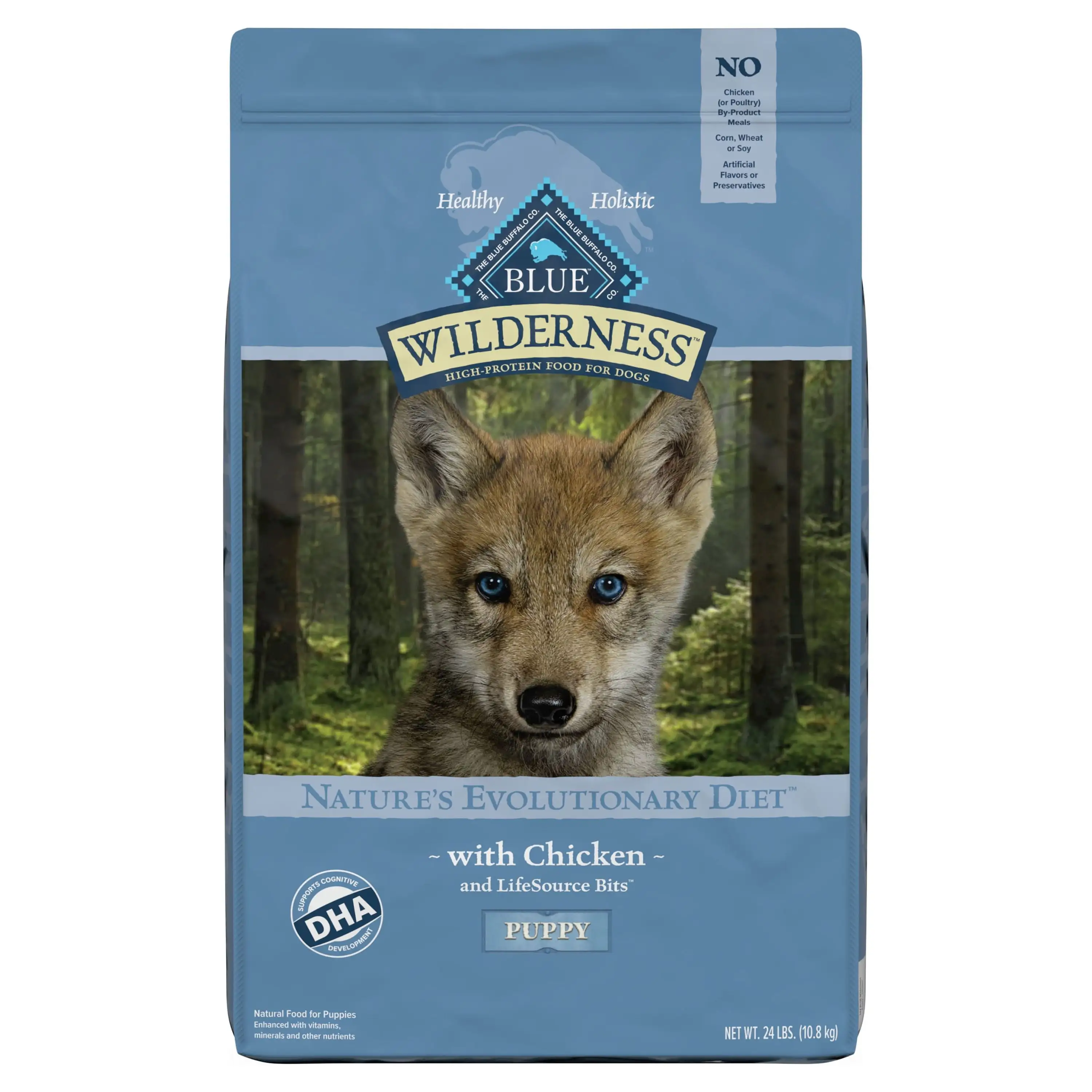 Blue Buffalo Wilderness High Protein Chicken Dry Dog Food for Puppies. Grain-Free. 24 lb. Bag