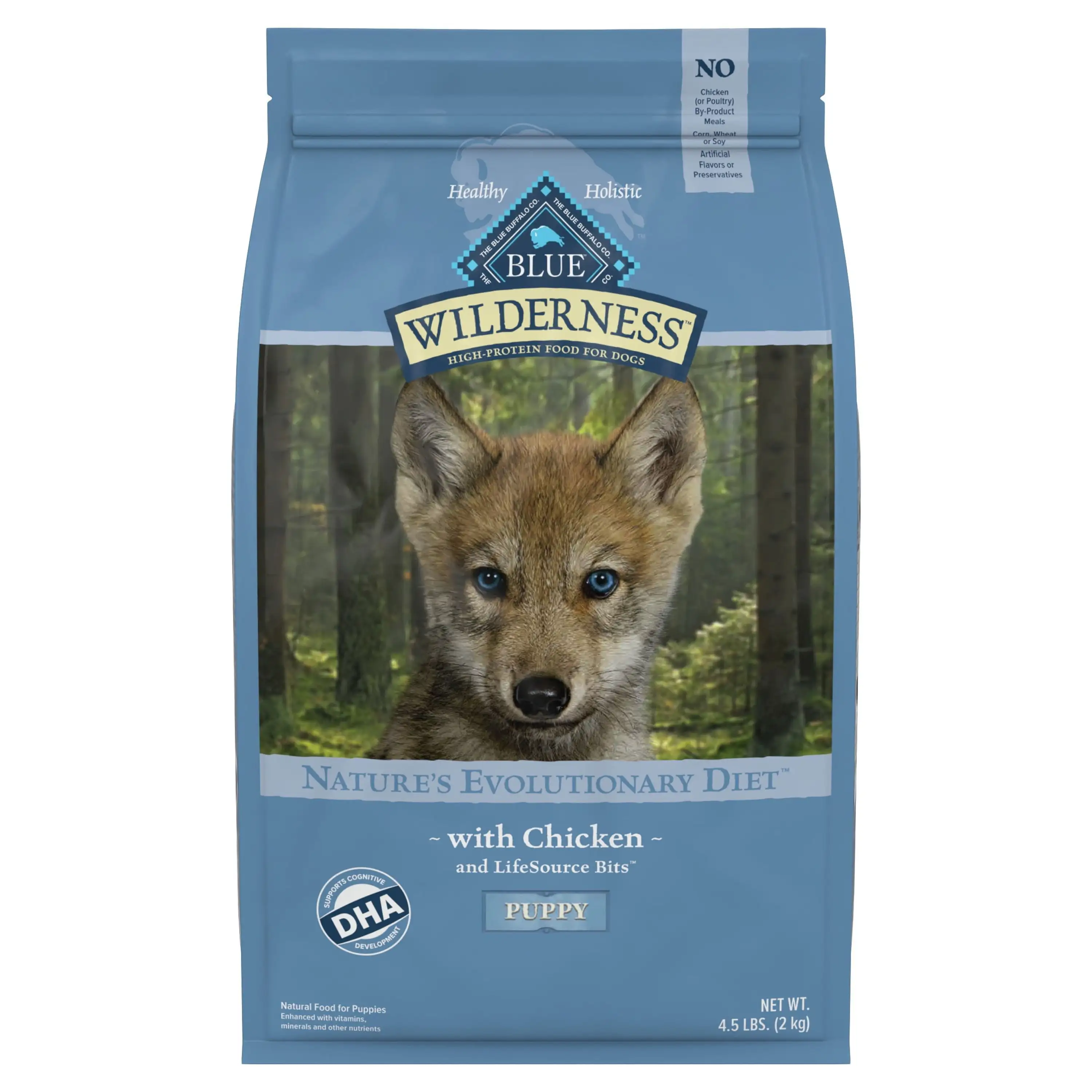 Blue Buffalo Wilderness High Protein Chicken Dry Dog Food for Puppies. Grain-Free. 4.5 lb. Bag