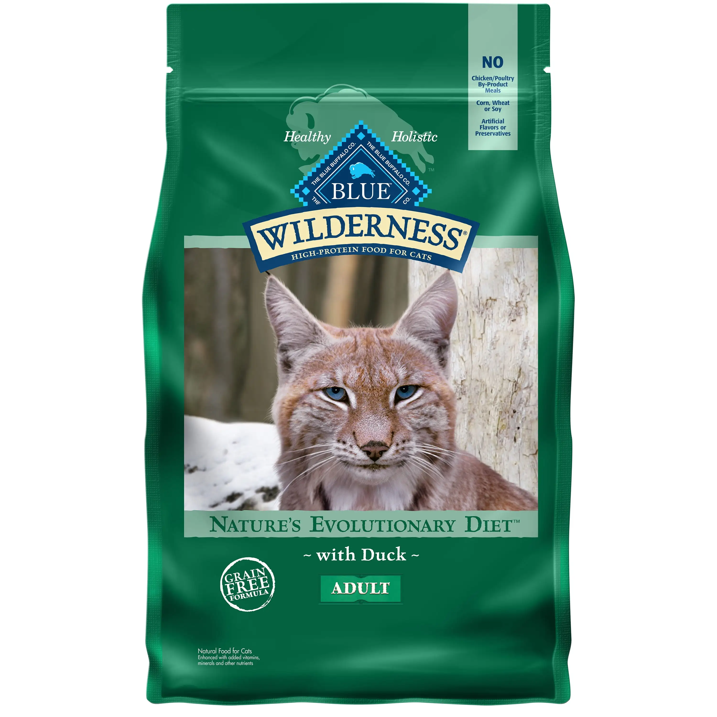 Blue Buffalo Wilderness High Protein Duck Dry Cat Food for Adult Cats. Grain-Free. 4 lb. Bag