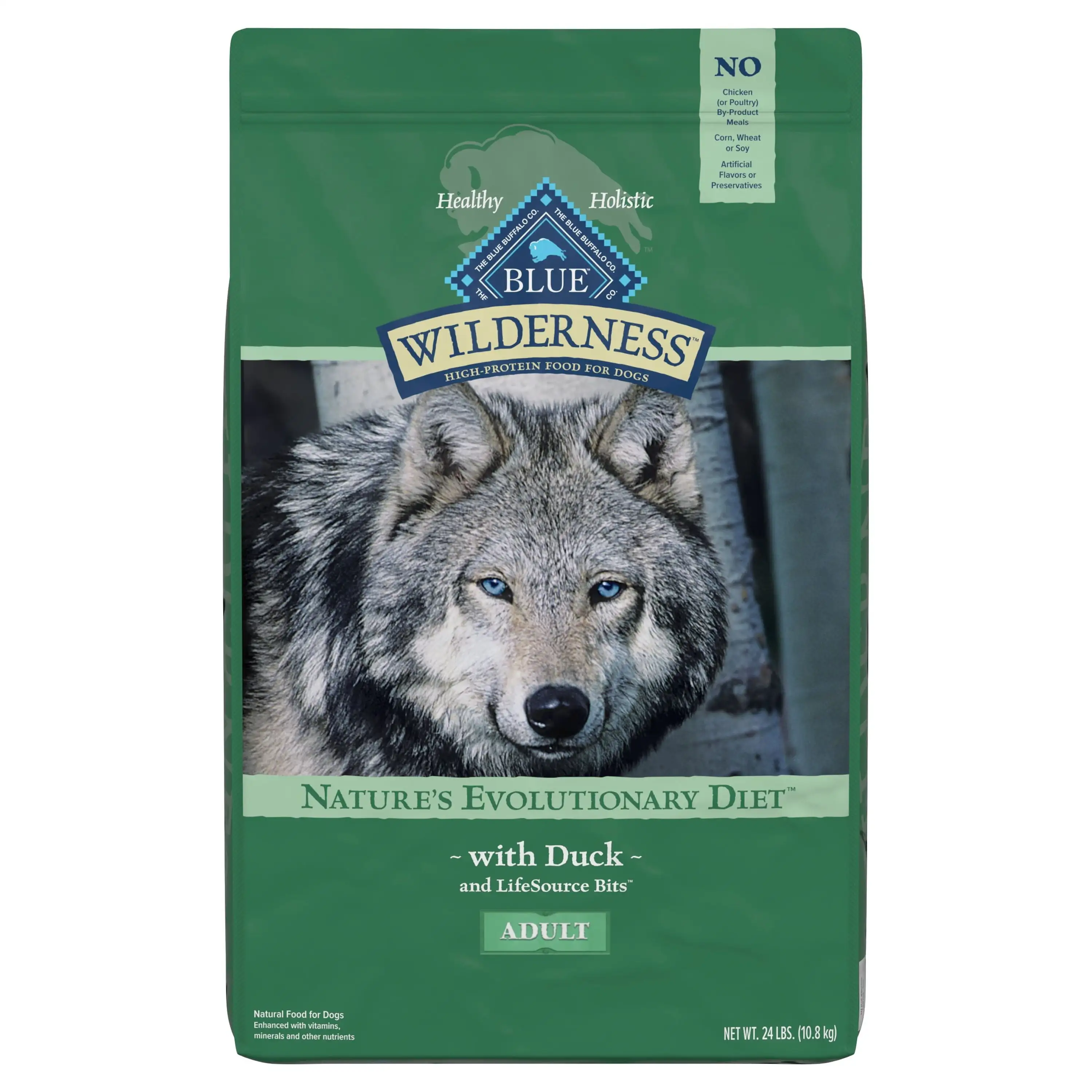 Blue Buffalo Wilderness High Protein Duck Dry Dog Food for Adult Dogs. Grain-Free. 24 lb. Bag