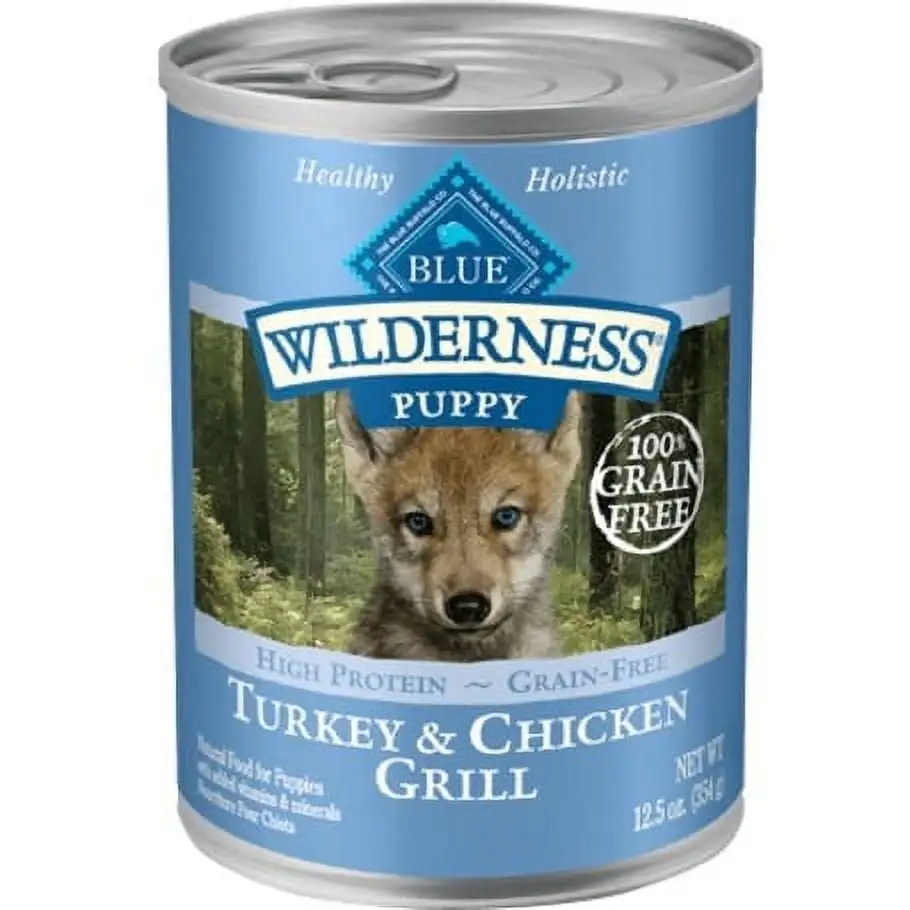 Blue Buffalo Wilderness High Protein Grain Free. Natural Puppy Wet Dog Food. Turkey & Chicken Grill 12.5-oz can (pack of 12)