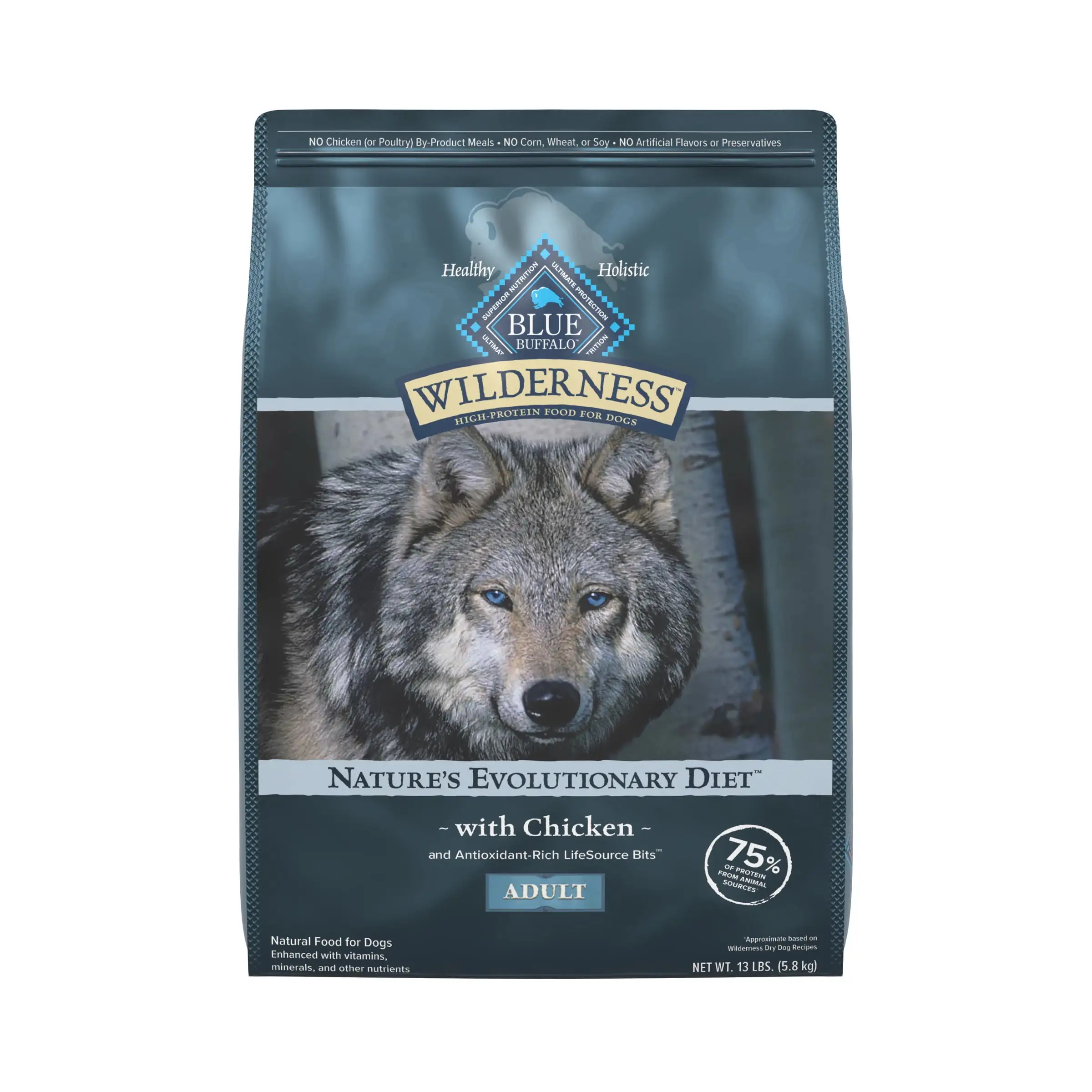 Blue Buffalo Wilderness High Protein Natural Adult Dry Dog Food Plus Wholesome Grains. Chicken 13 lb. Bag