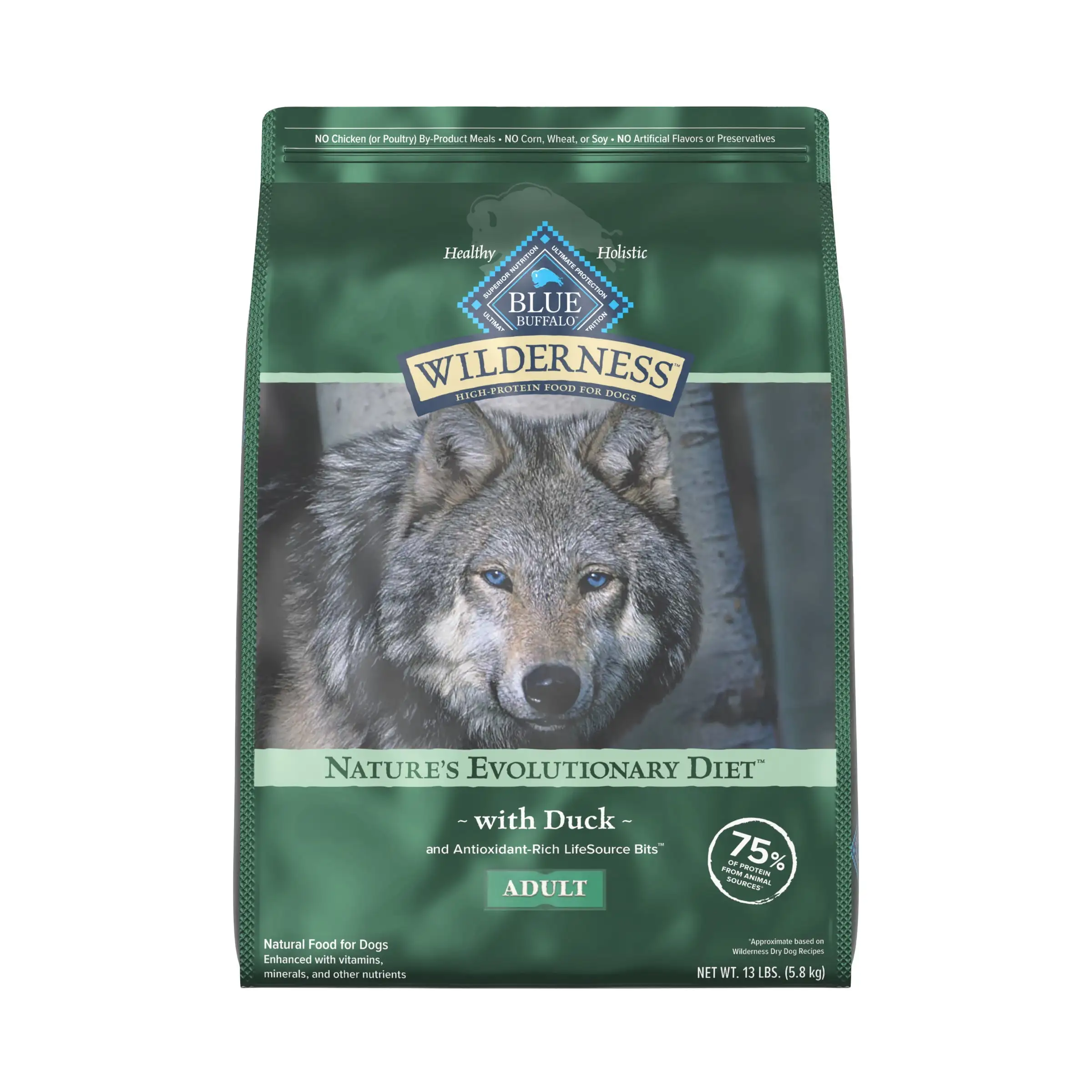 Blue Buffalo Wilderness High Protein Natural Adult Dry Dog Food plus Wholesome Grains. Duck 13 lb bag