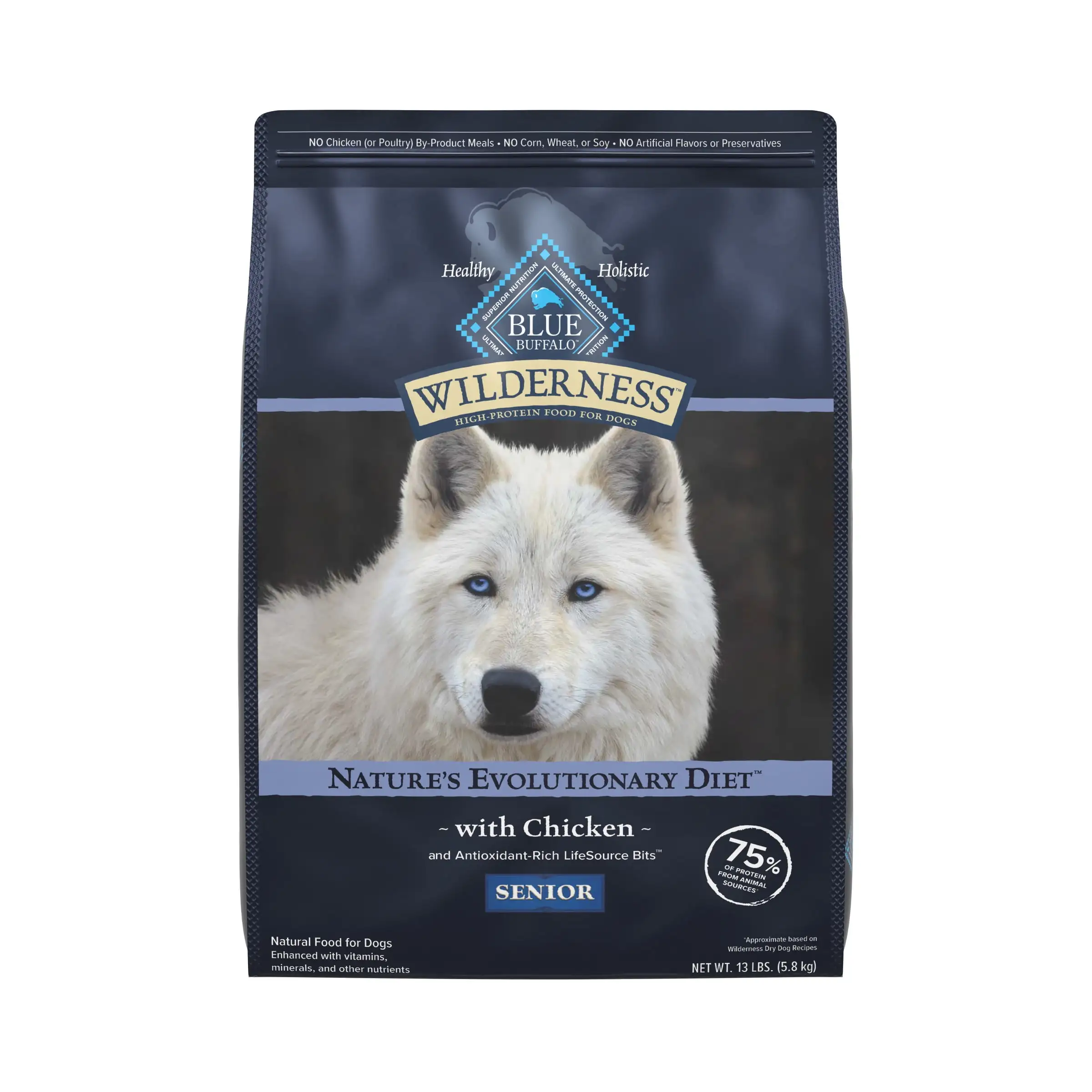 Blue Buffalo Wilderness High Protein Natural Senior Dry Dog Food plus Wholesome Grains. Chicken 13 lb. Bag