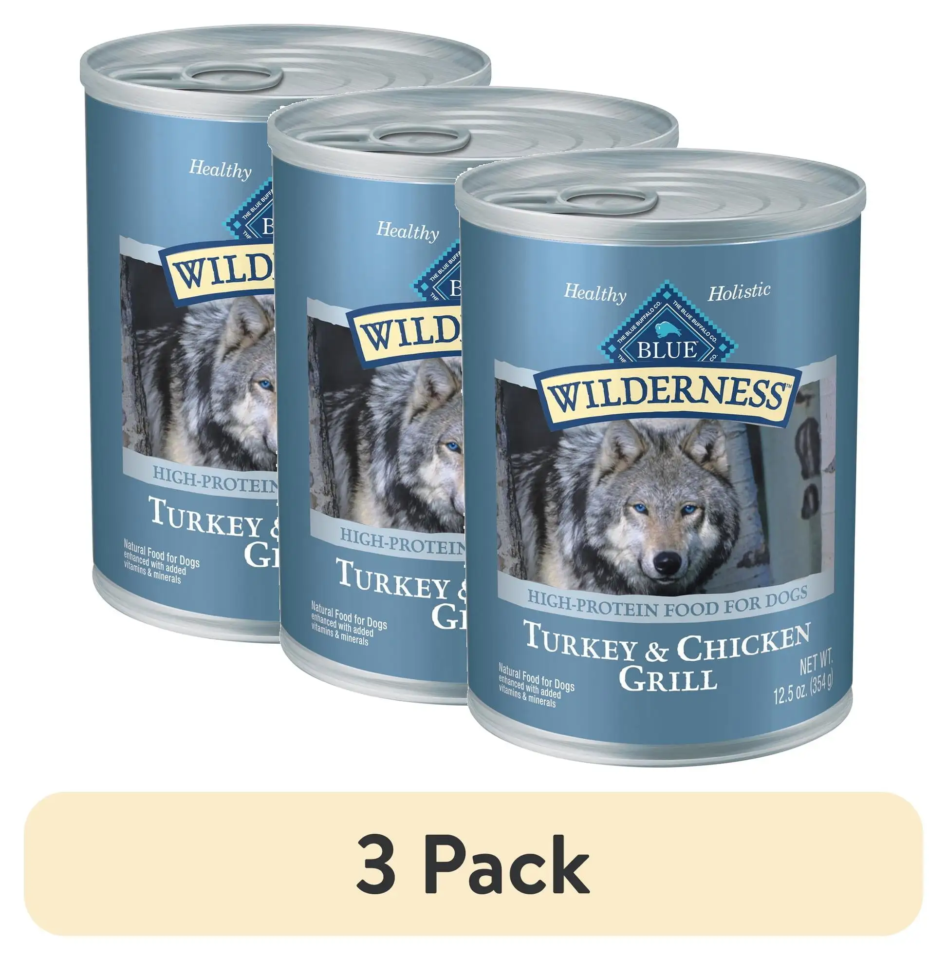 (3 pack) Blue Wilderness Turkey & Chicken Grill 12.5 Oz High Protein Wet Adult Dog Food