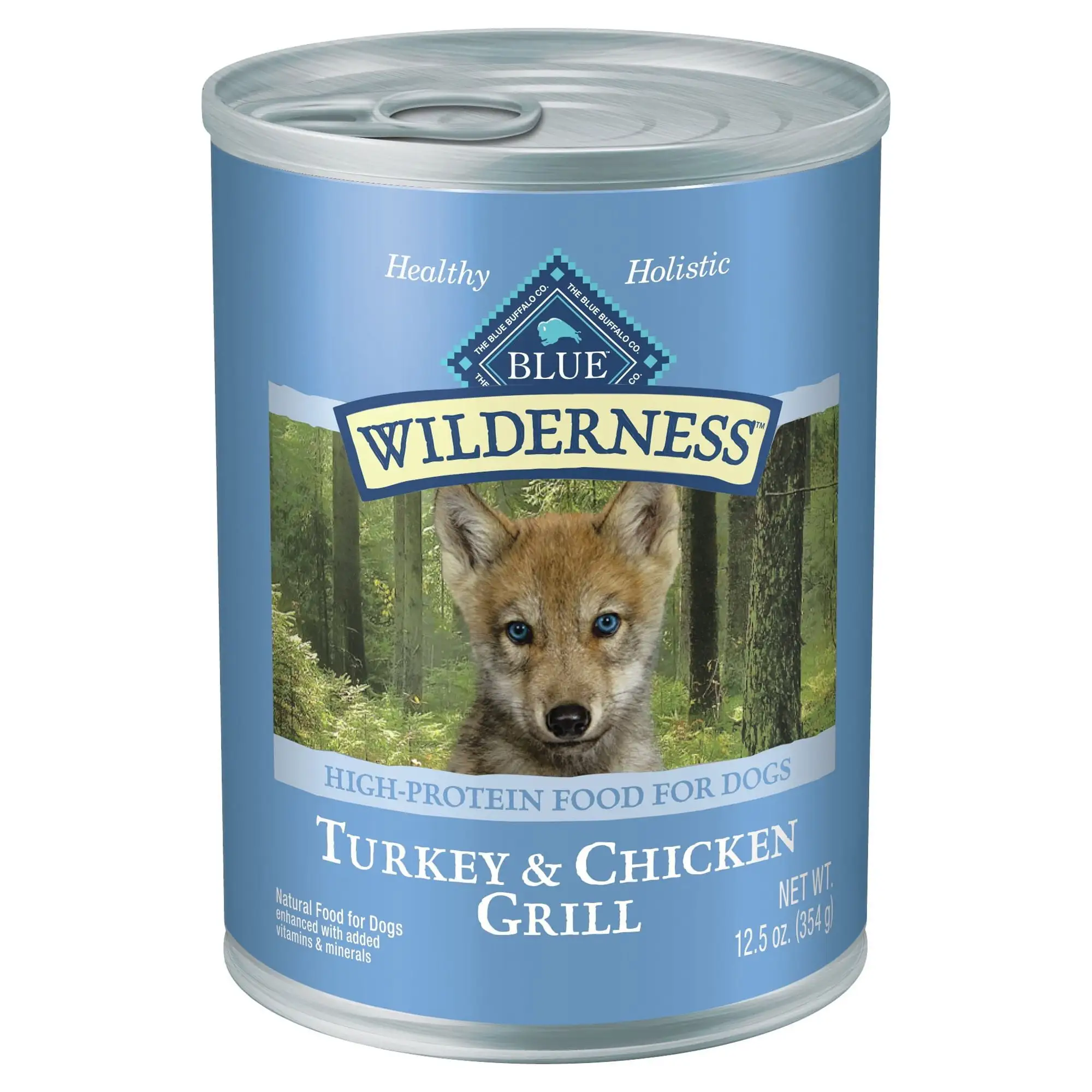 Blue Buffalo Wilderness High Protein Turkey and Chicken Wet Dog Food for Puppies. Grain-Free. 12.5 oz. Can