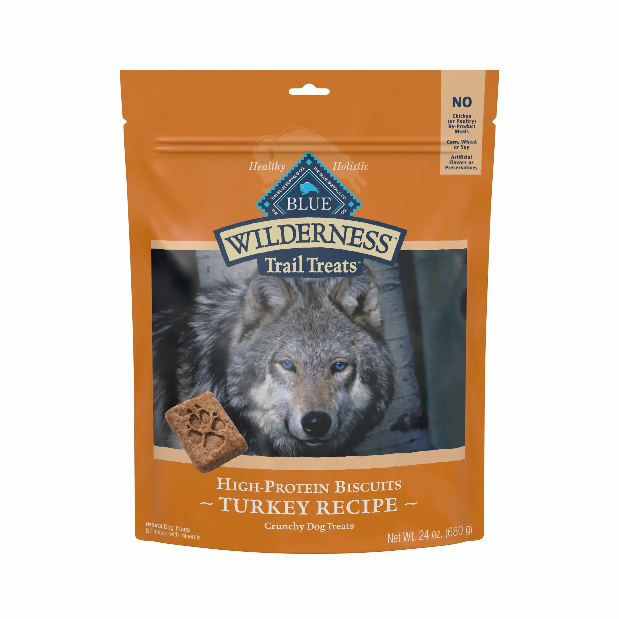 Blue Buffalo Wilderness Trail Treats High Protein Turkey Flavor Crunchy Biscuit Treats for Dogs. Grain-Free. 24 oz. Bag