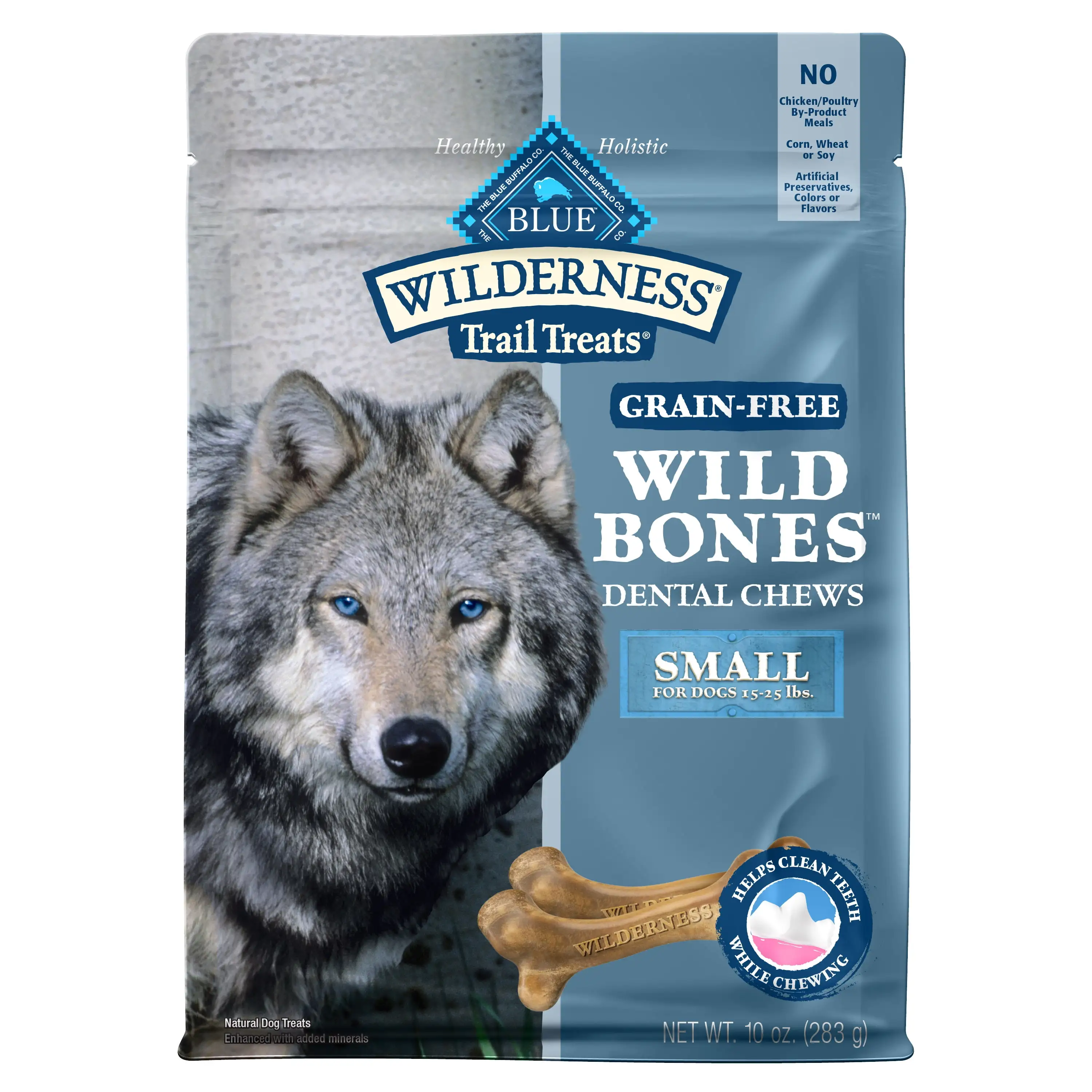 Blue Buffalo Wilderness Wild Bones Small Dental Treats for Adult Dogs. Grain-Free. 10 oz. Bag