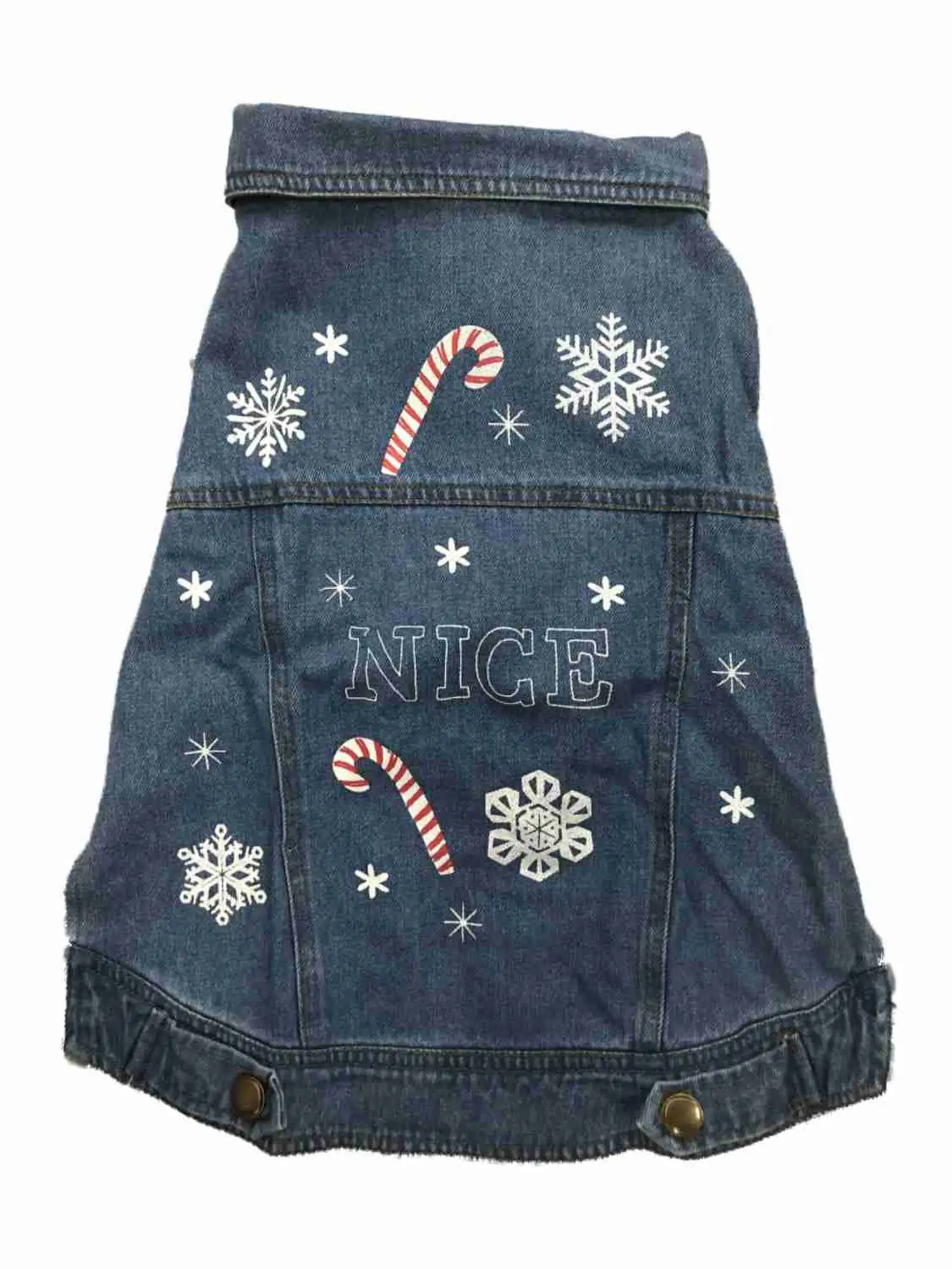 Blue Holiday Christmas Denim Vest Nice Candycane Pet Dog Costume Outfit X-Small