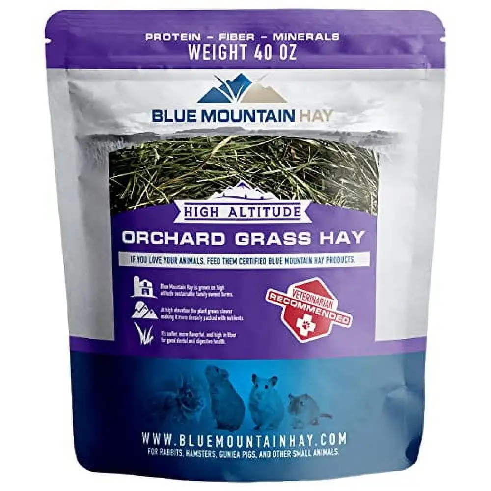 Blue Mountain Hay | 15 oz. Fresh Orchard Grass Hay | Available in 15 oz. & 40 oz. Pouches | Nutritious