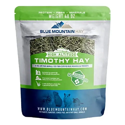 Blue Mountain Hay | 40 oz. Fresh Timothy Hay | Available in 15 oz. & 40 oz. Pouches | Nutritious. Delicious Timothy Hay for Rabbits. Guinea Pigs. Hamsters. Gerbils. Rats. and Other Small Pets