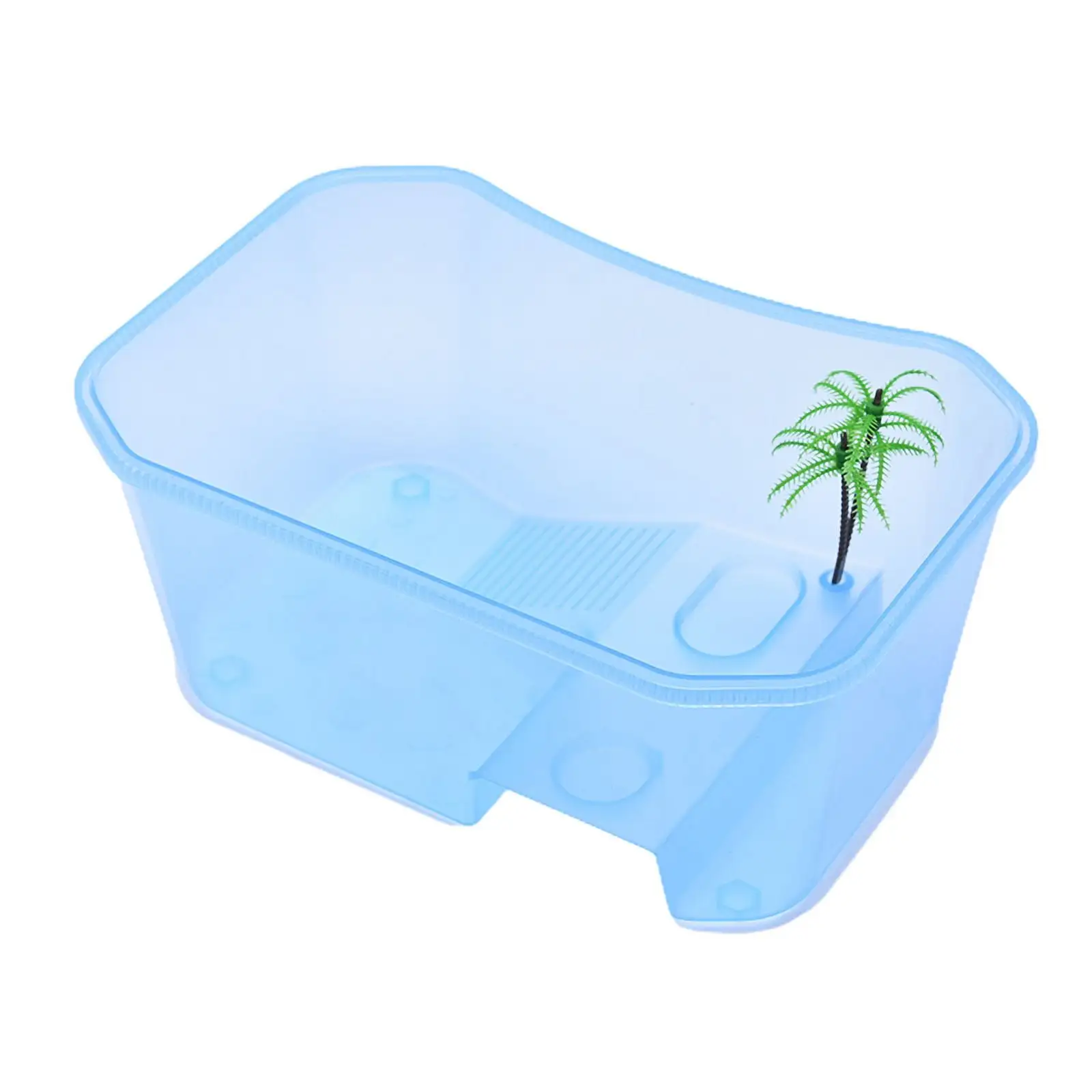 (Blue) Reptile Vivarium Box for Turtle Tortoise Feeding Box with Basking Platform Tank