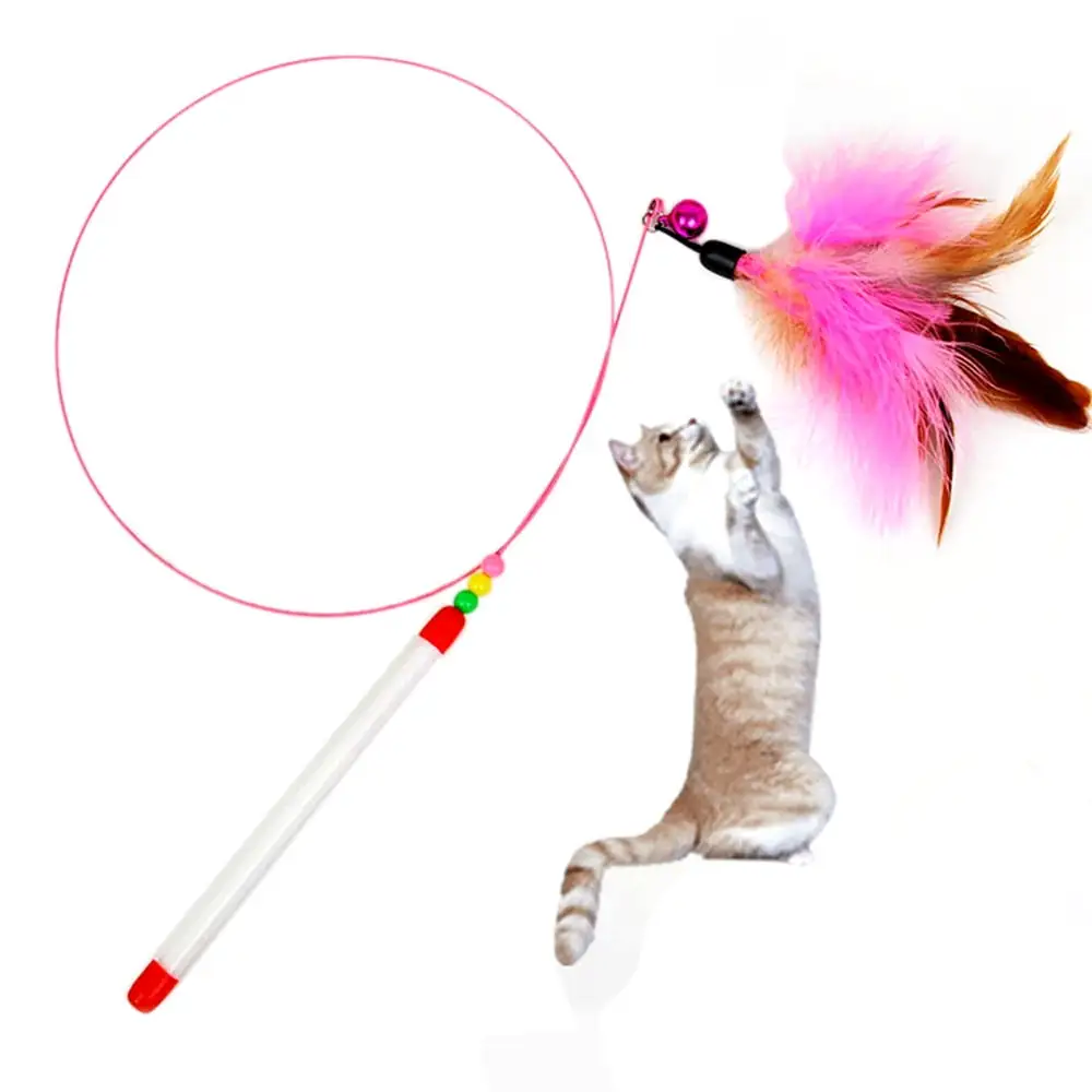 Blueek Kitten Cat Teaser Interactive Toy Rod with Bell and Feather