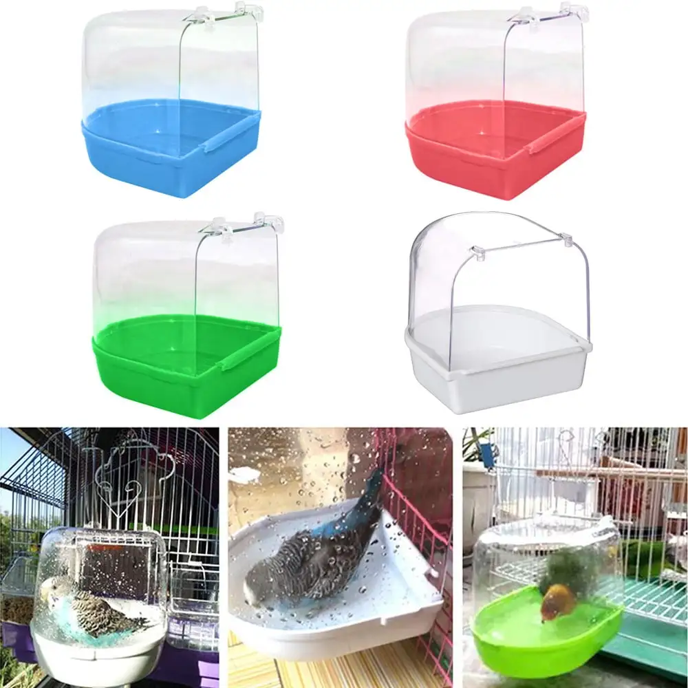 Bobasndm Bird Cage Bath. Parrot Bath Box Accessory Supplies Hanging Bathing Tub for Small Pet Birds Canary Budgies Cockatiel