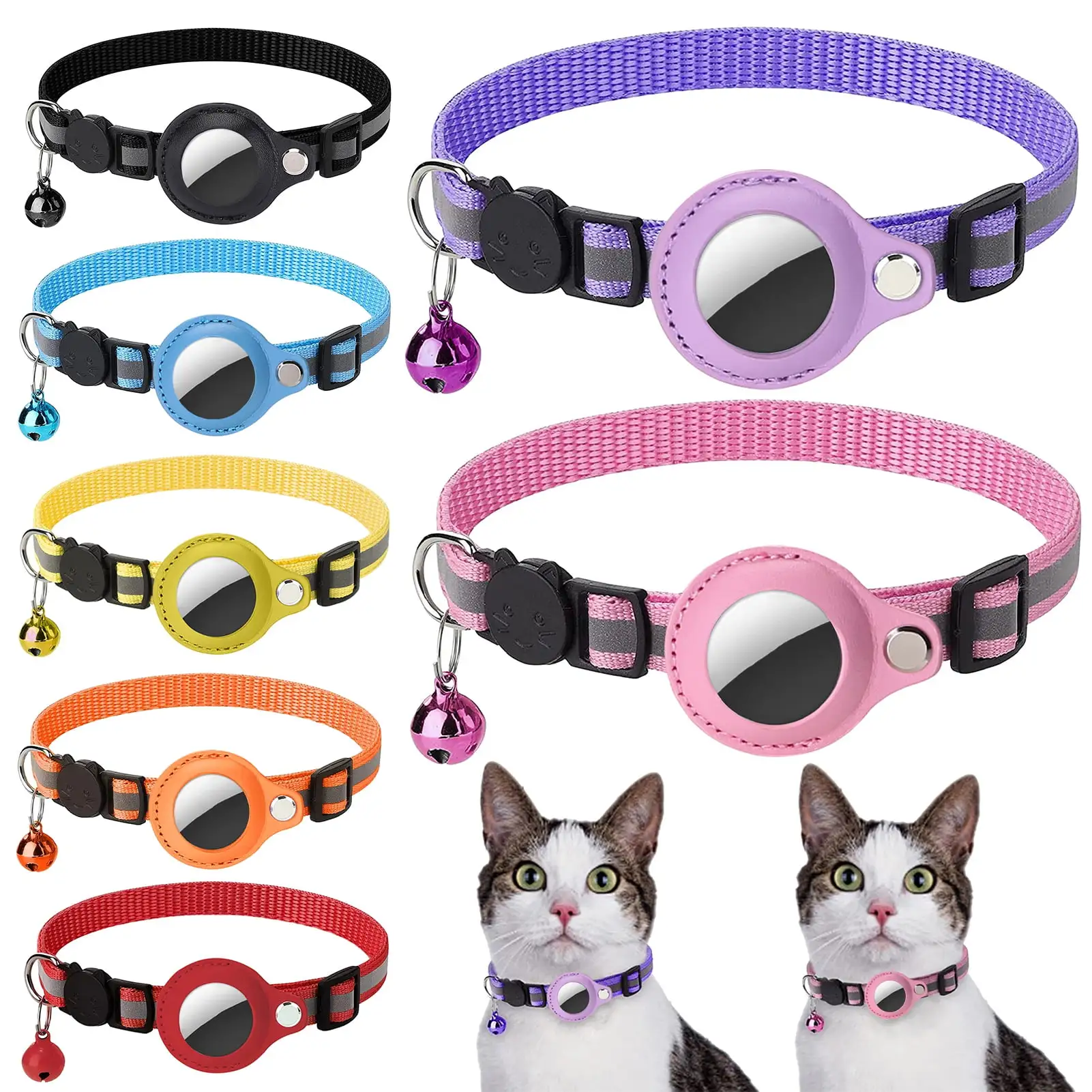 Bobasndm Cat Collar for Airtag Tracker. Reflective GPS Cat Collar with Luminous Holder. Cat Tracker Collars with Safety Elastic Band for Cats. Kittens and Puppies 9-13 Inch