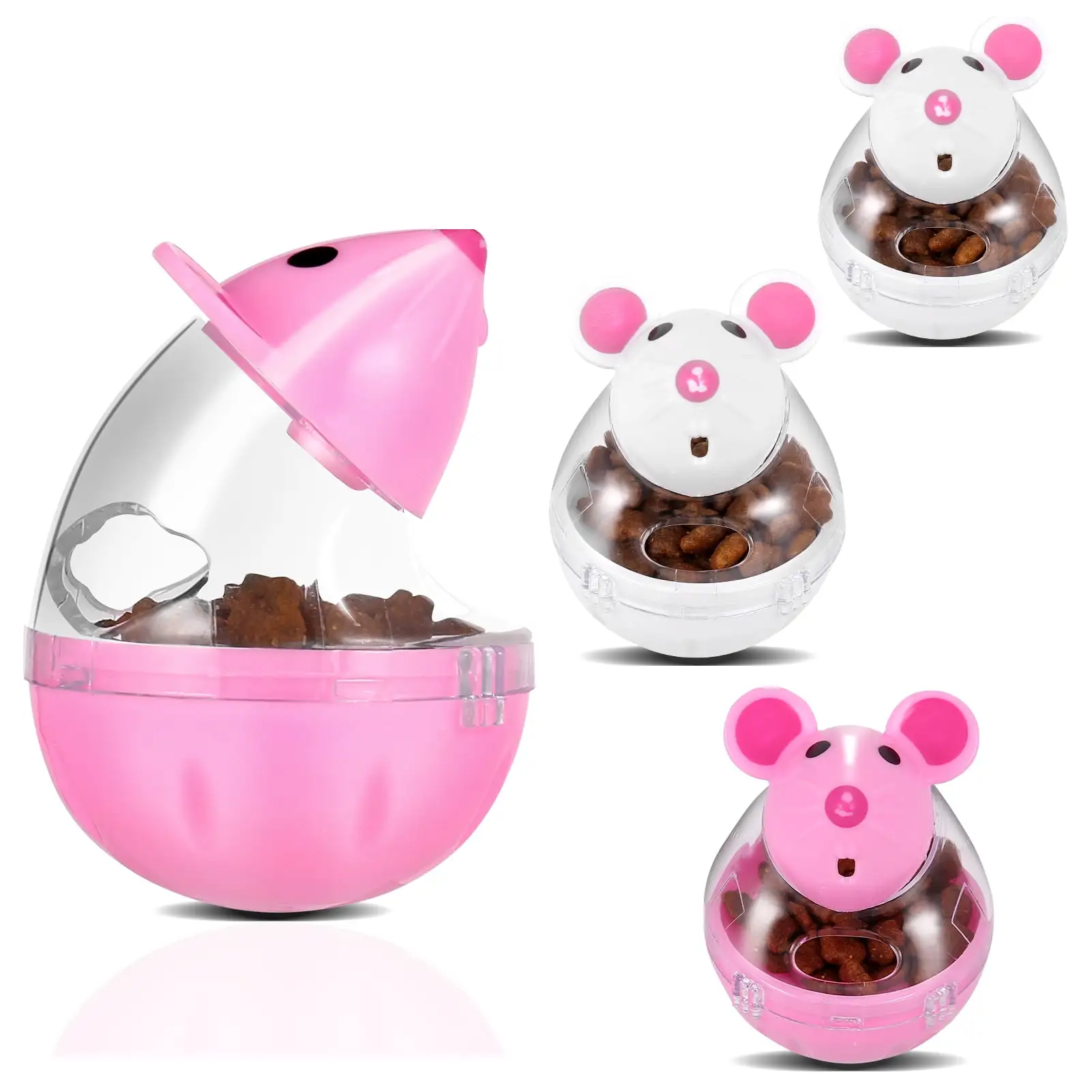 Bocaoying 4 Pcs Mouse Shape Cat Dispenser. Cat Slow Feeder. Cat Treat Dispenser Toy. Pet Puzzle Food Leakage Ball for Cats Interactive Training(white. pink)