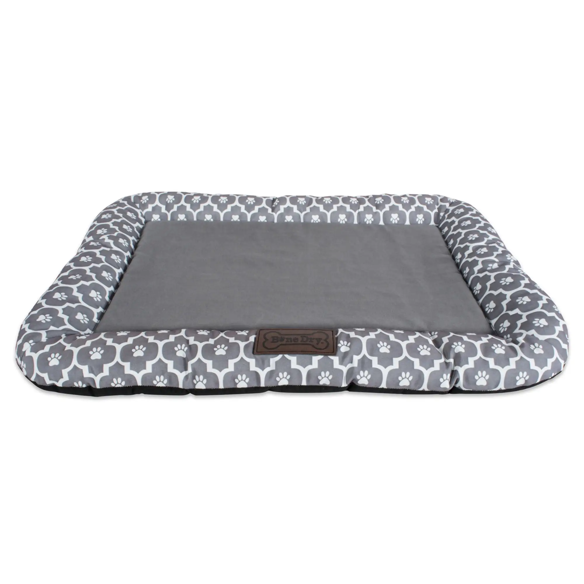 Bone Dry Border Cushion Quilted Padded Pet Mat. Rectangle Medium. 20x28. Lattice Gray