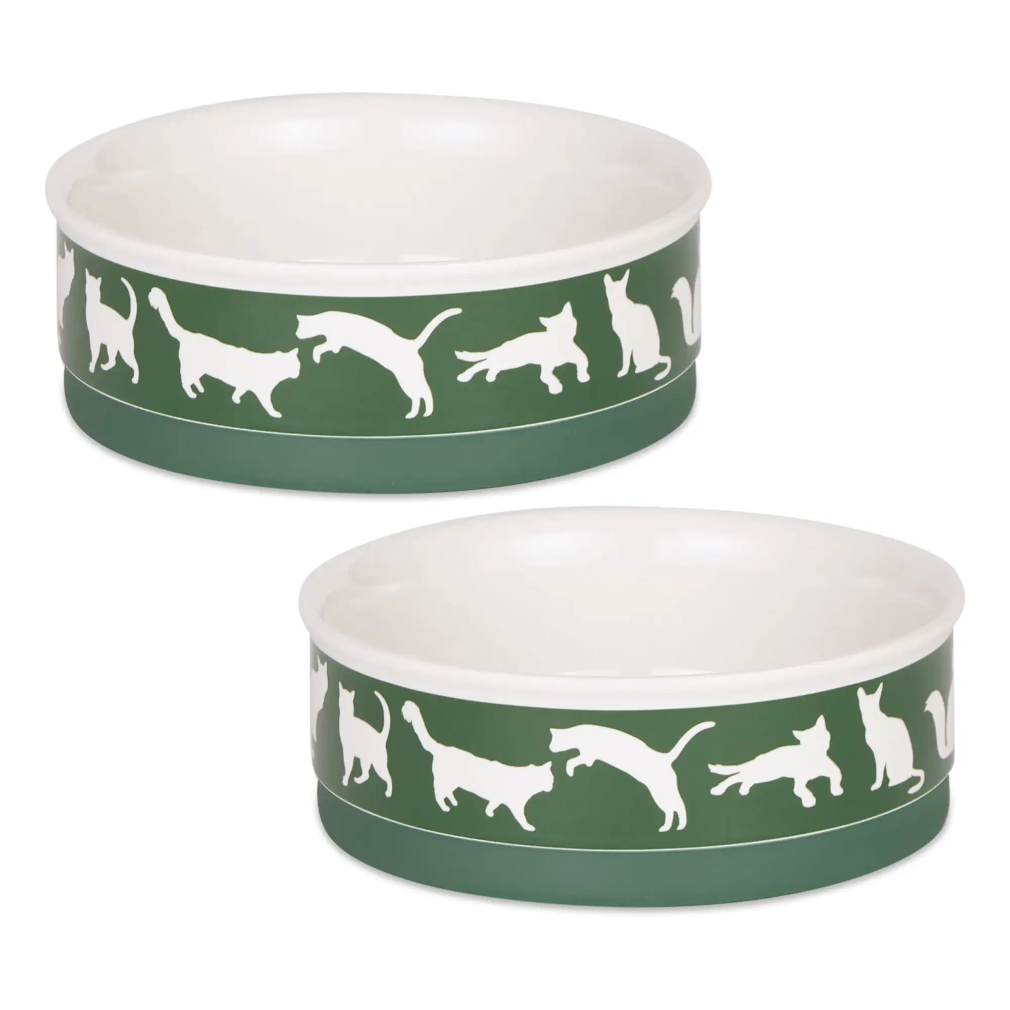 Bone Dry Ceramic Cat Bowls. Microwave & Dishwasher Safe. Medium. 6x2. Hunter Green. 2 Count