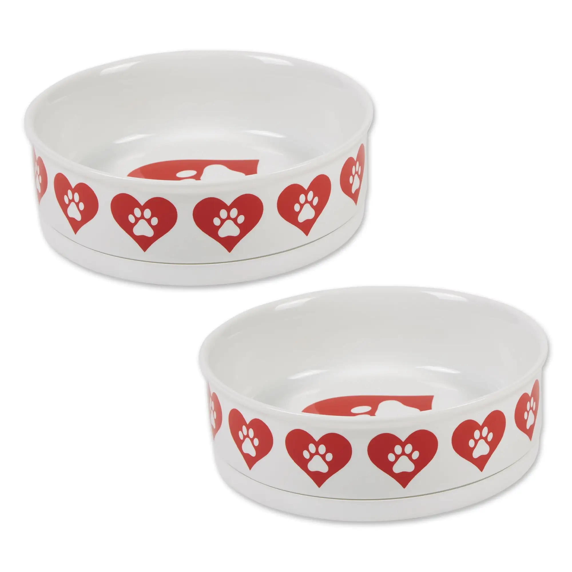 Bone Dry Ceramic Pet Bowls Non-Slip. Dishwasher Safe. Large. 7.5x2.4. Heart. 2 Count