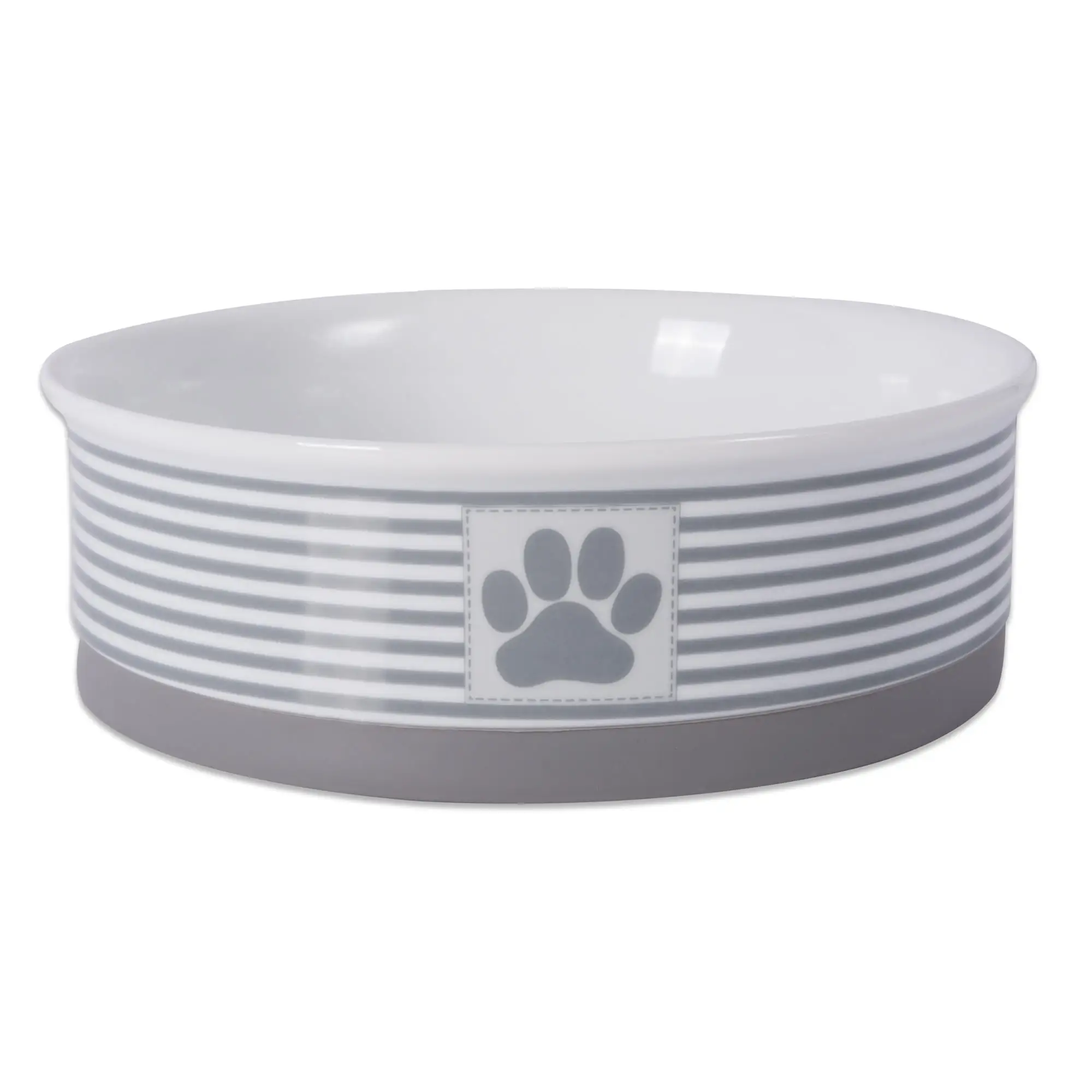 Bone Dry Chevron Ceramic Pet Bowls. Dishwasher Safe. Gray. Single Bowl. Large 7.5x2.4