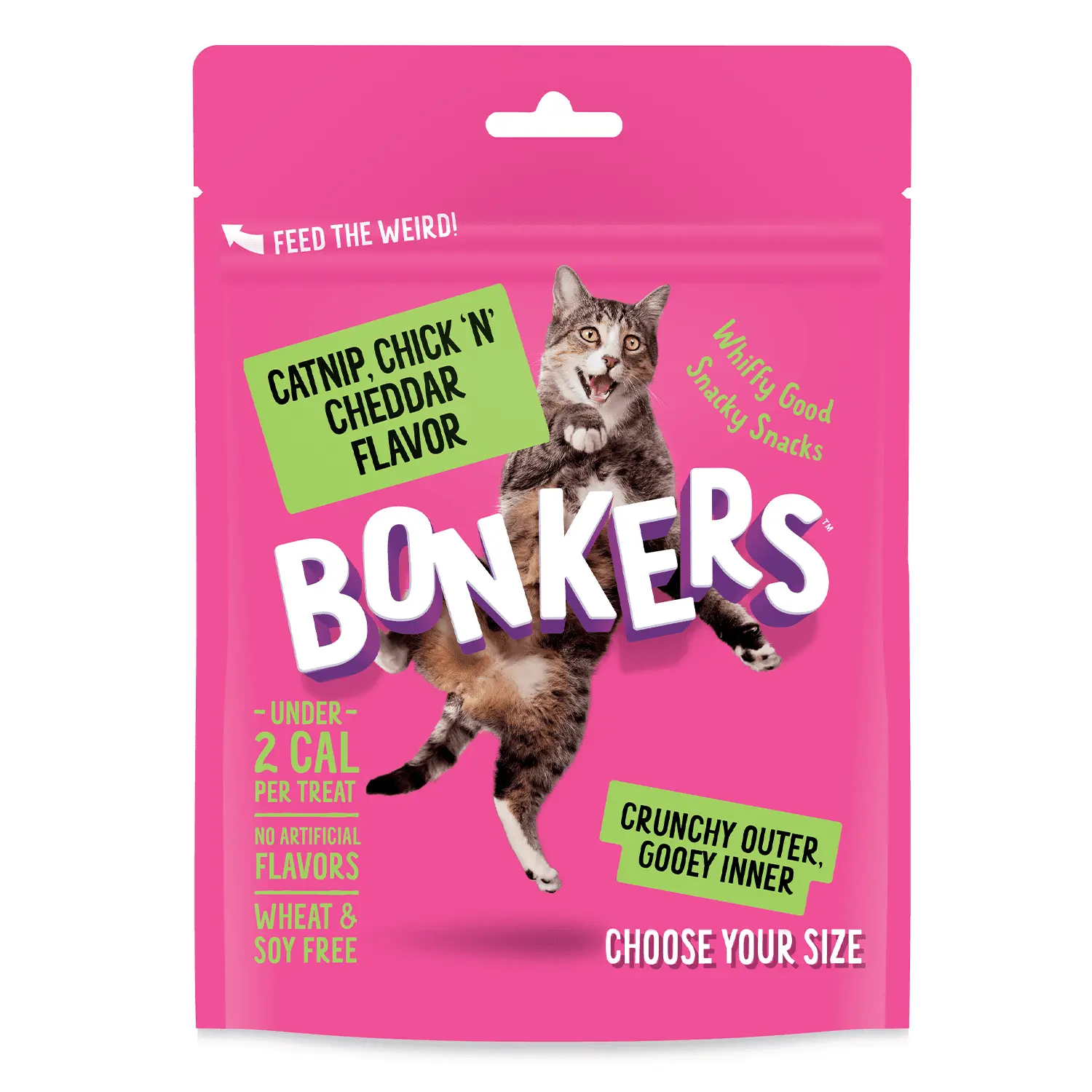 Bonkers Crunchy and Soft Cat Treats Catnip. Chick N' Cheddar Flavor 3oz