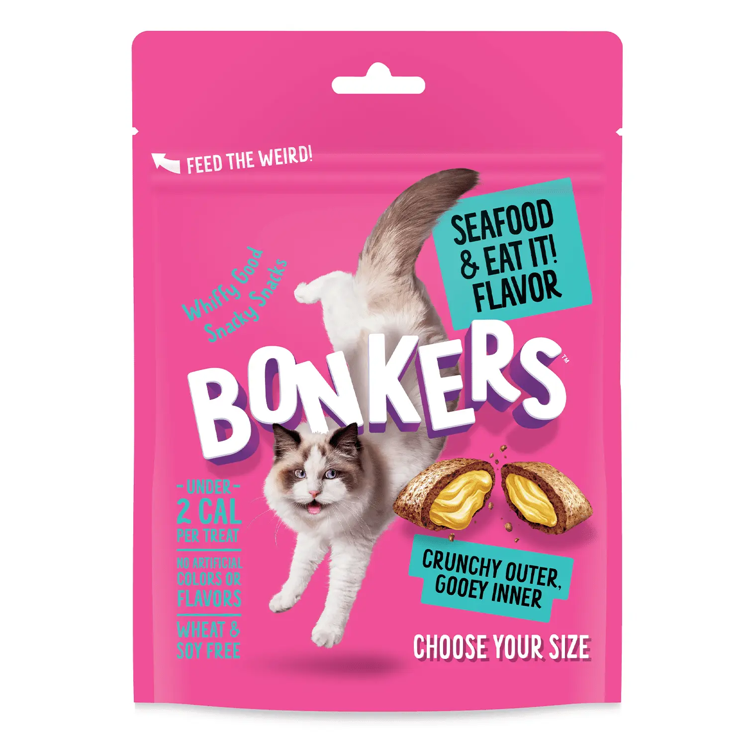 Bonkers Crunchy and Soft Cat Treats Seafood & Eat it! Flavor 3oz