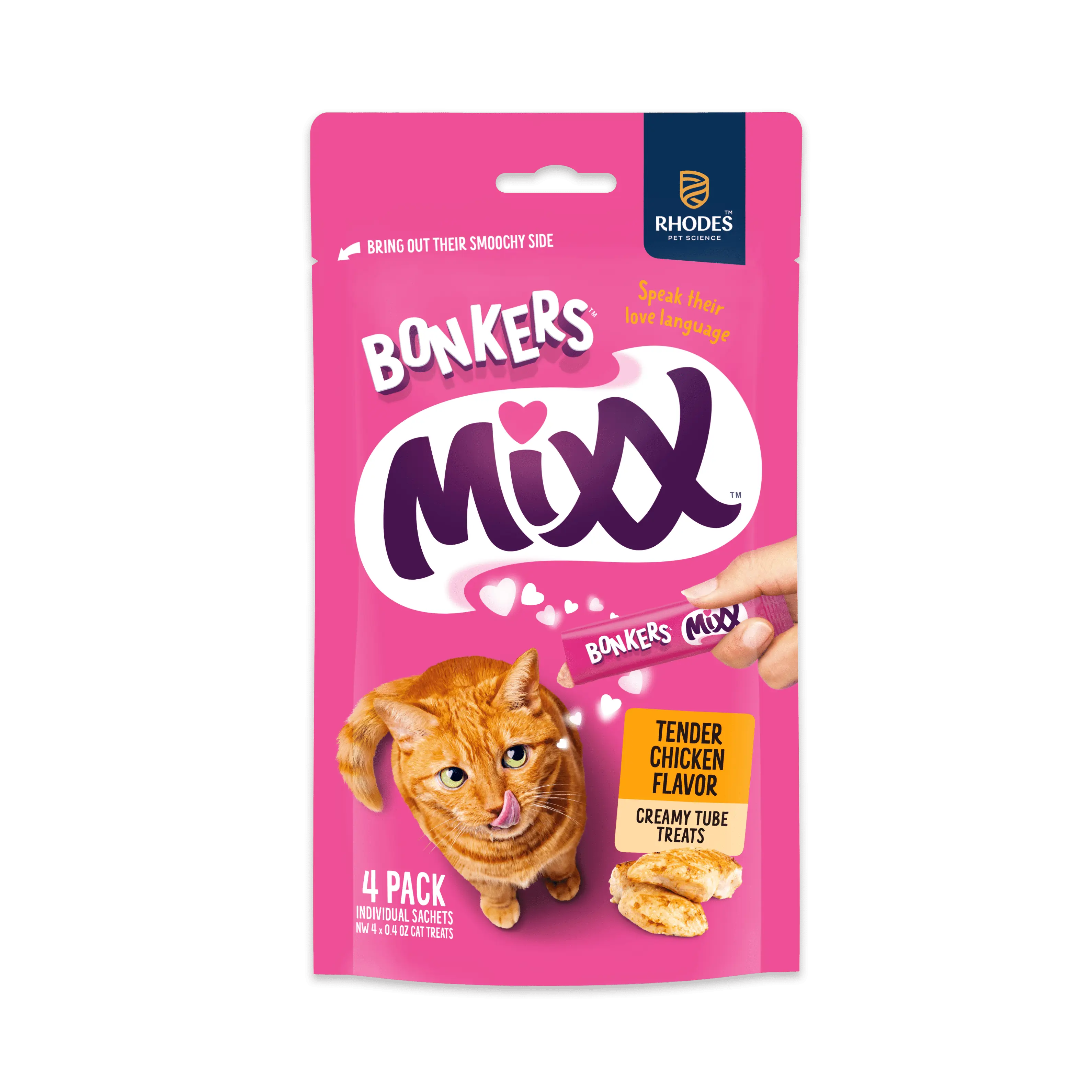 Bonkers Mixx Lickable Tube Treats Tender Chicken Flavor 4 Pack