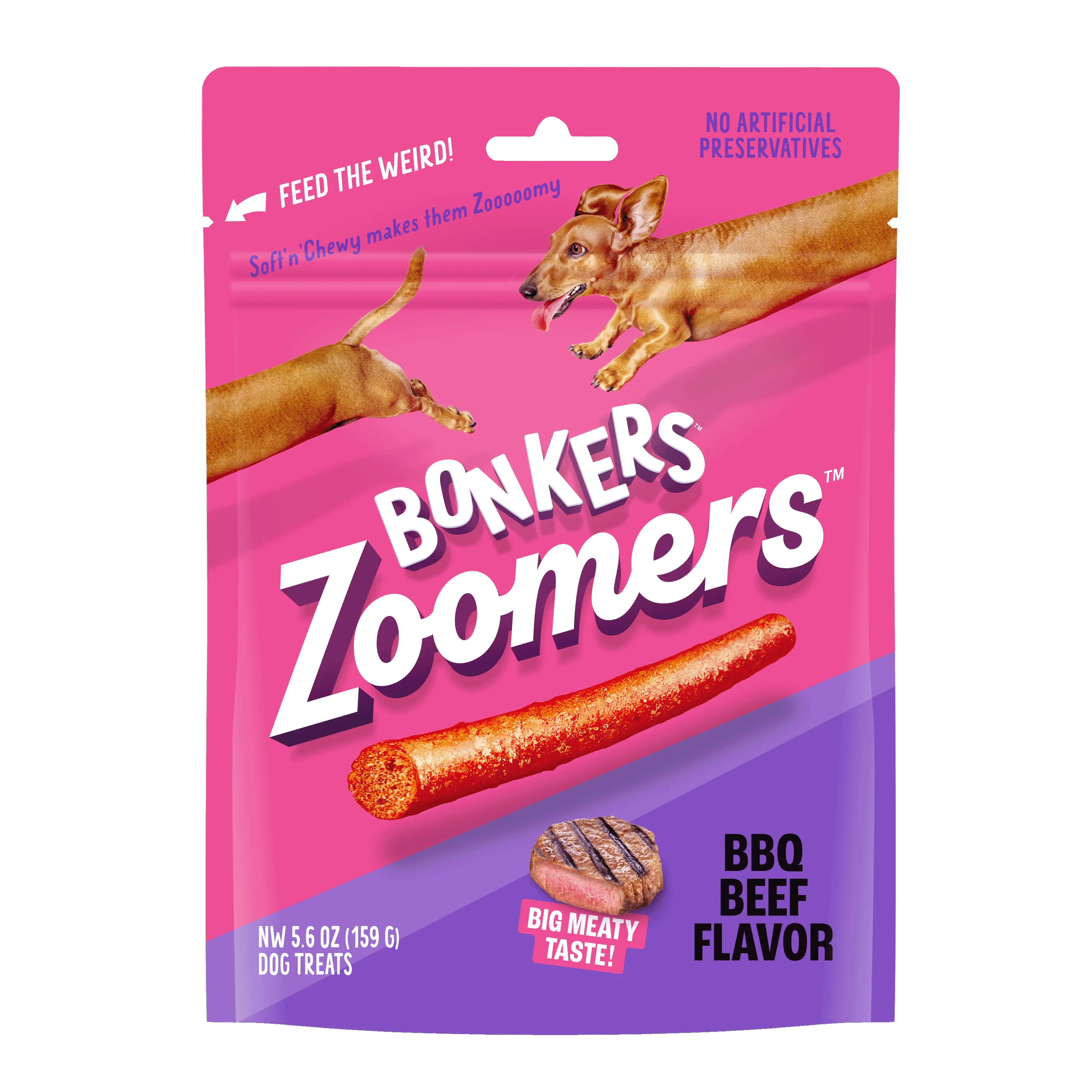 Bonkers Zoomers Soft and Chewy Real Meat Dog Sticks BBQ Beef Flavor 5.6oz