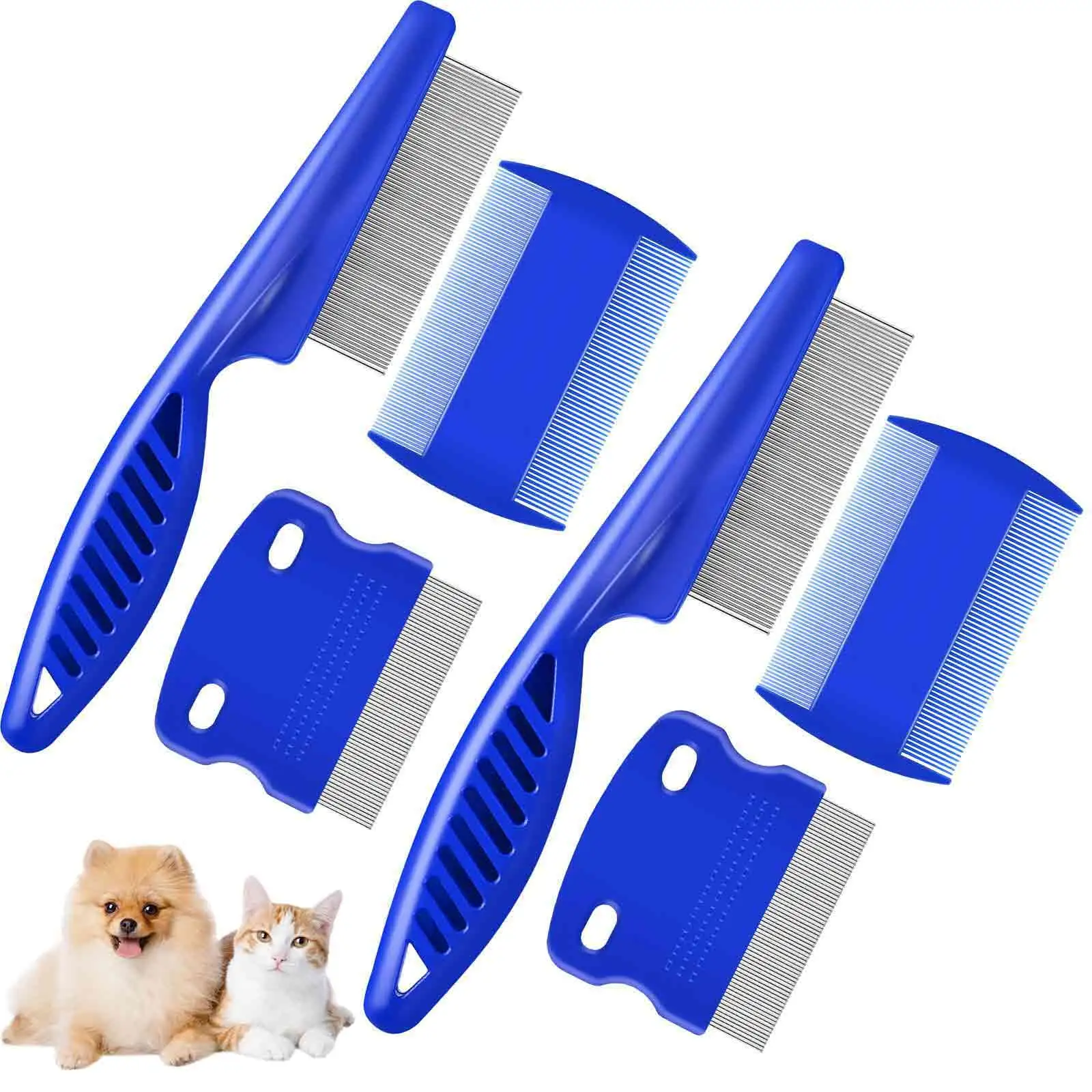 Brillirare 6 Pack Dog Combs. Stainless Steel Cat Grooming Kit. Pet Tear Stain Flea Remover