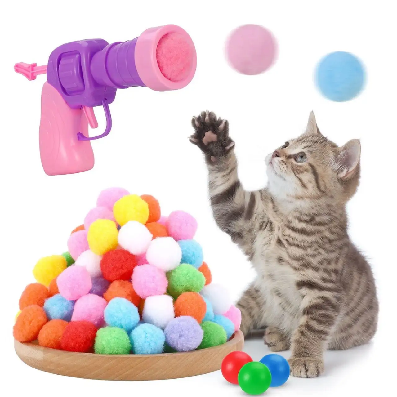 Brother Teddy Cat Ball Launcher?? Cat Toy Balls. Silent Plush Elastic Cat Ball Toy. Interactive Cat Toys for Indoor Cats Kitten Toys Purple