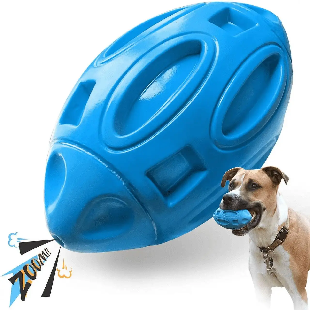 Brother Teddy Dog Chew Toys for Aggressive Chewers.Durable Squeaky Dog Toys. Puppy Teething Toys. Indestructible Dog Toys for Aggressive Chewers .Oval Ball Rubber Toy Hard - Blue