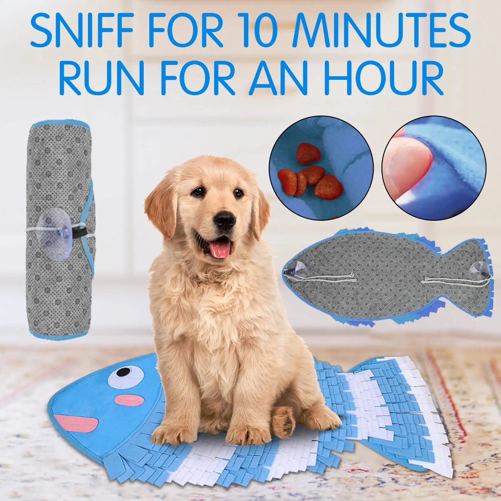 Brother Teddy Pet Toy .Pet Snuffle Toys Fish Shaped Dog Sniffing Toys.Snuffle Mats for Dogs Large Breed Smell Training Sniffing Toy Feeding Mat Search Carpet Slow Feed Blue 31.49x14.17